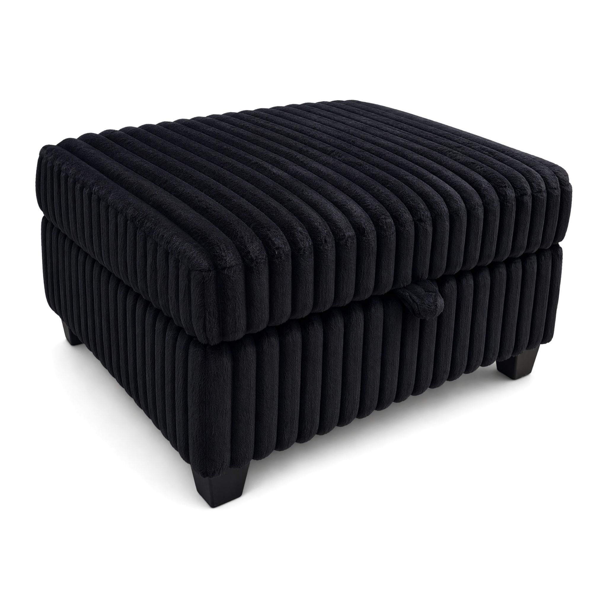 Black Fluffy Corduroy Storage Ottoman - Image 2