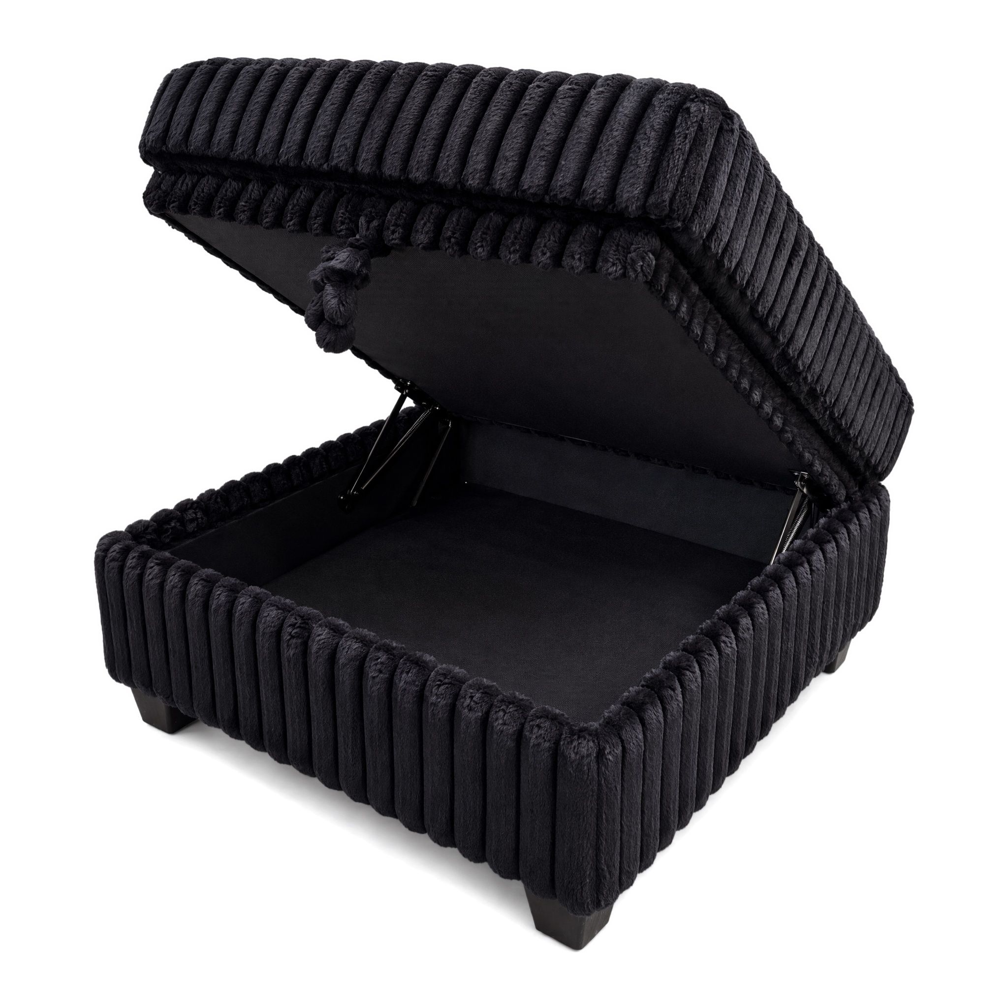 Black Fluffy Corduroy Storage Ottoman - Image 3