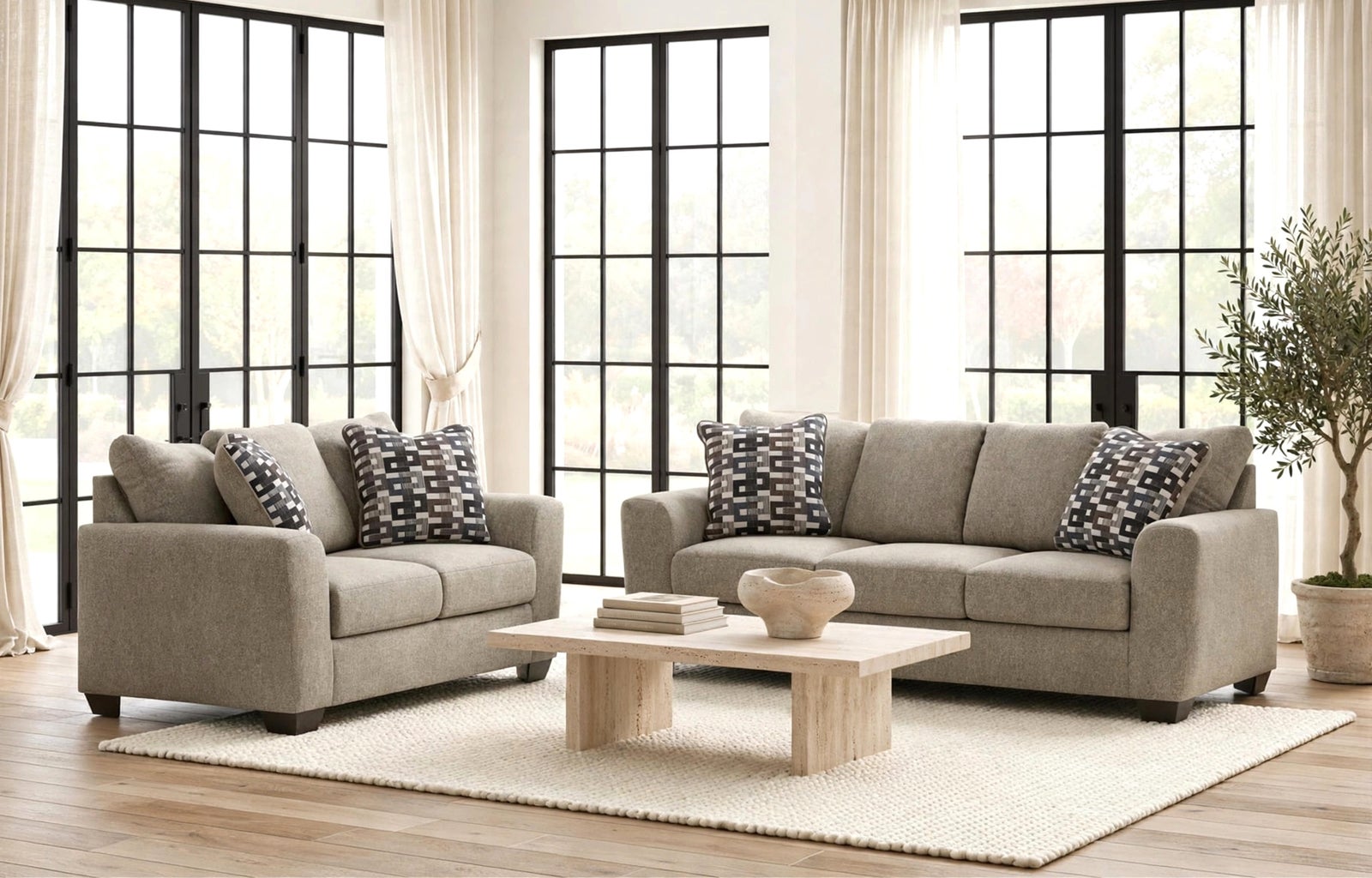 Ashley 302-04 Suede Sofa & Loveseat Set