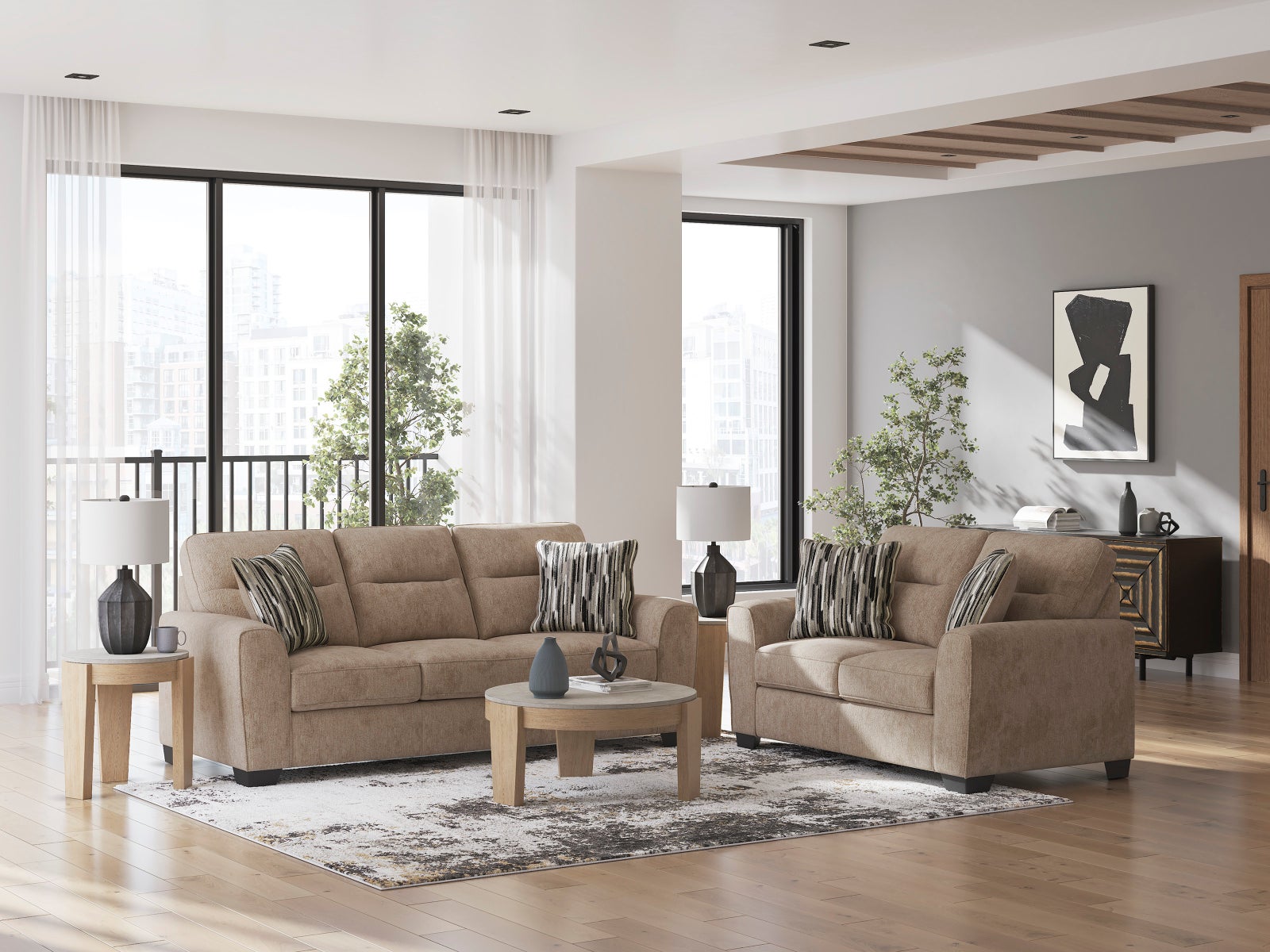 Ashley 313-04 Mocha Sofa & Loveseat Set