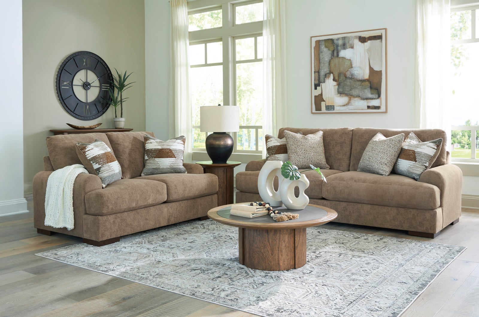 Ashley 815-05 Pecan Oversized Sofa & Loveseat Set