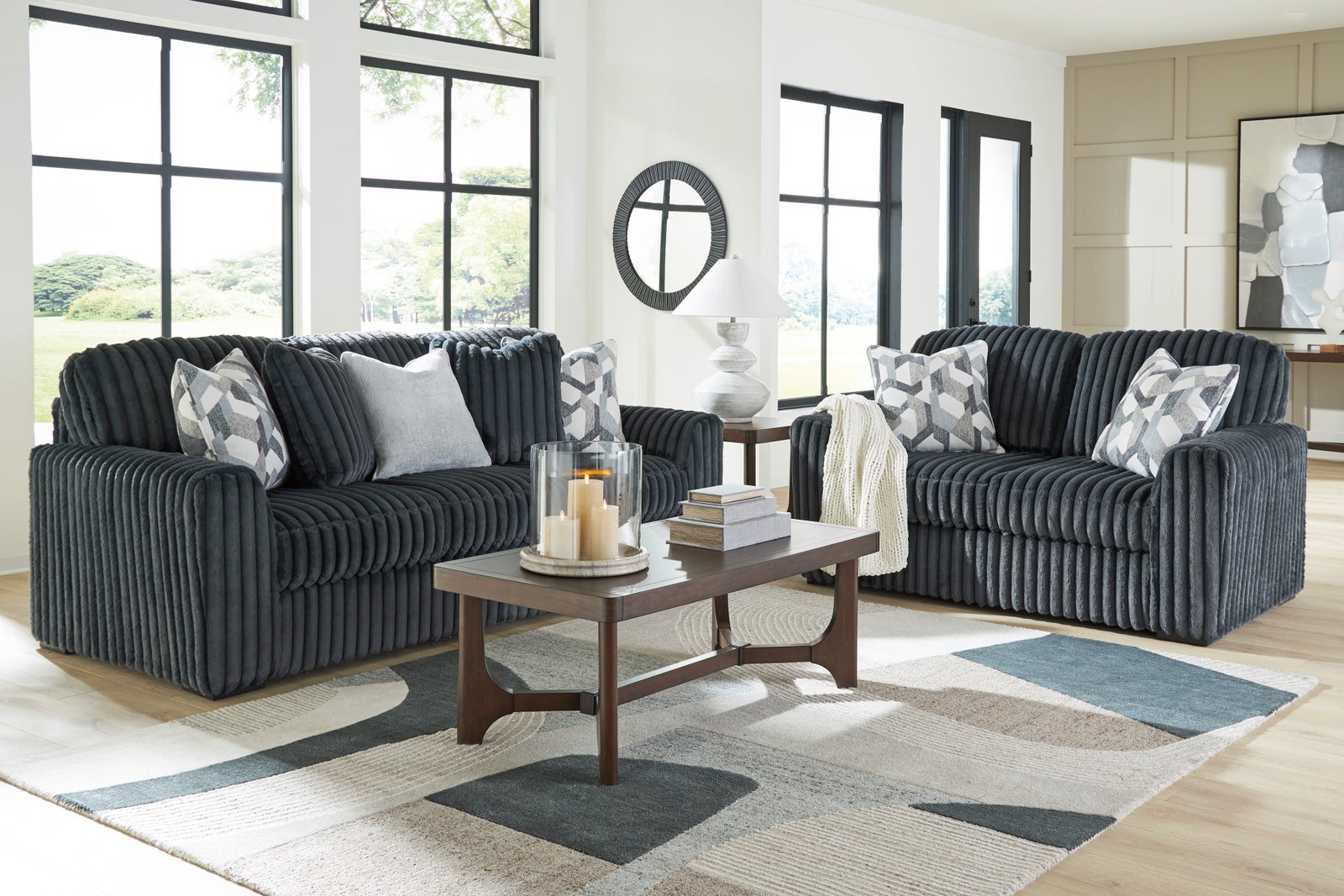 Ashley 981-05 Gunmetal Oversized Sofa & Loveseat Set