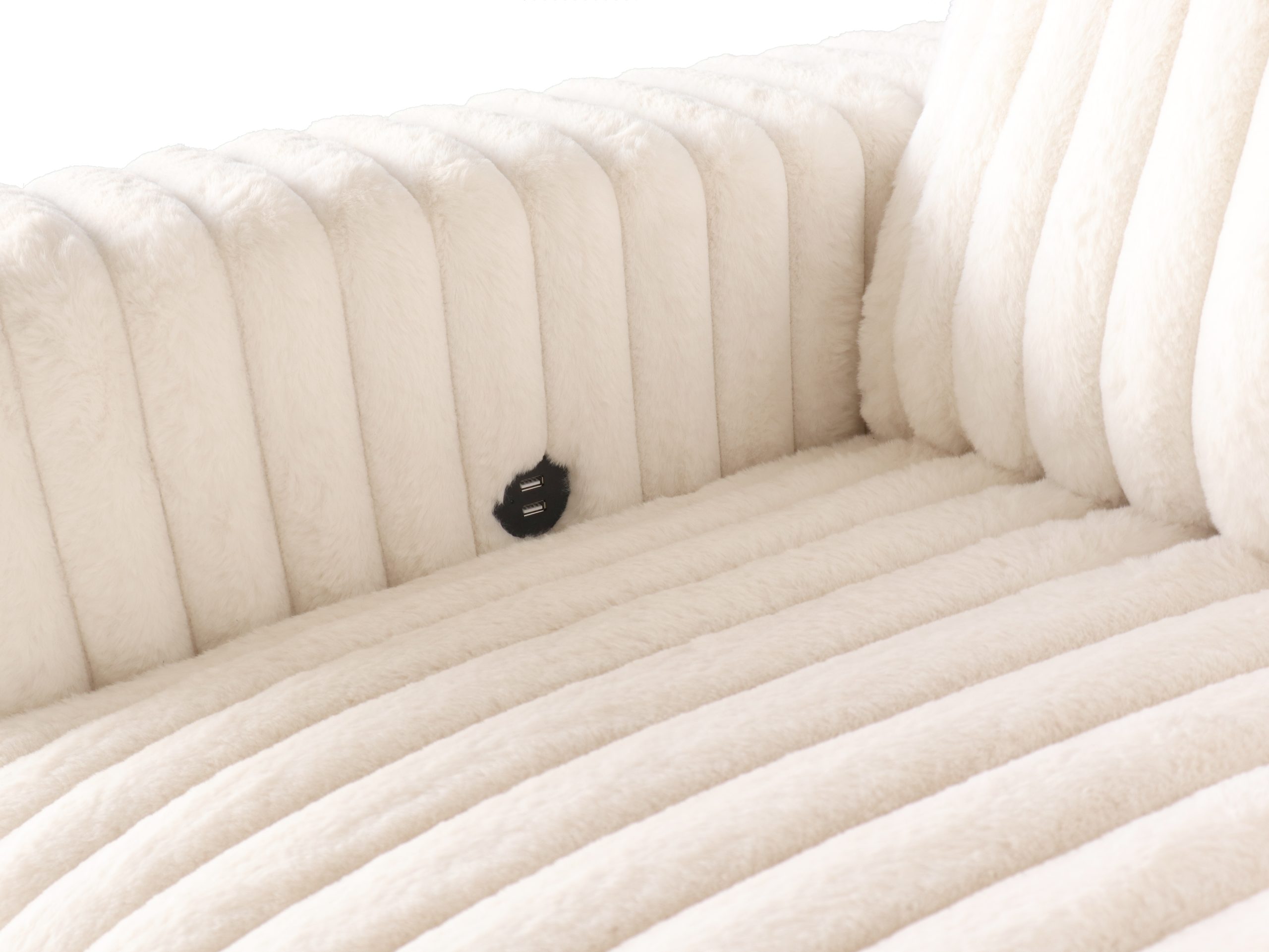 Belfort Beige Fluffy Corduroy Sleeper Sectional with Storage Chaise