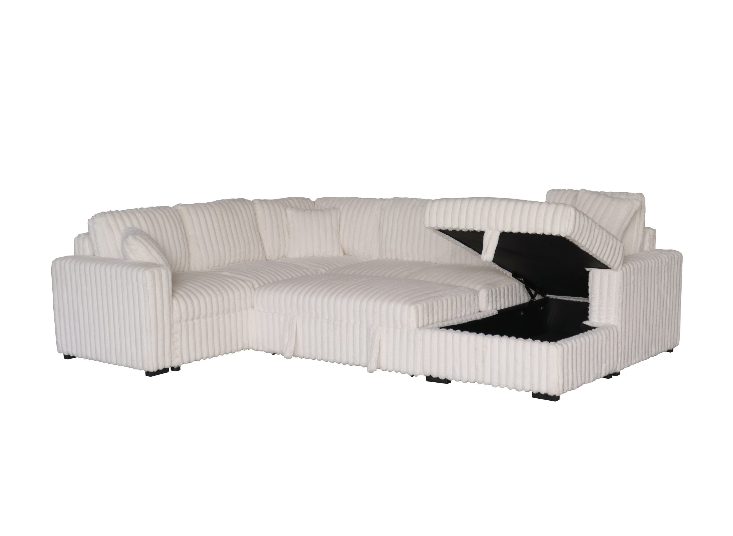 Belfort Beige Fluffy Corduroy Sleeper Sectional with Storage Chaise