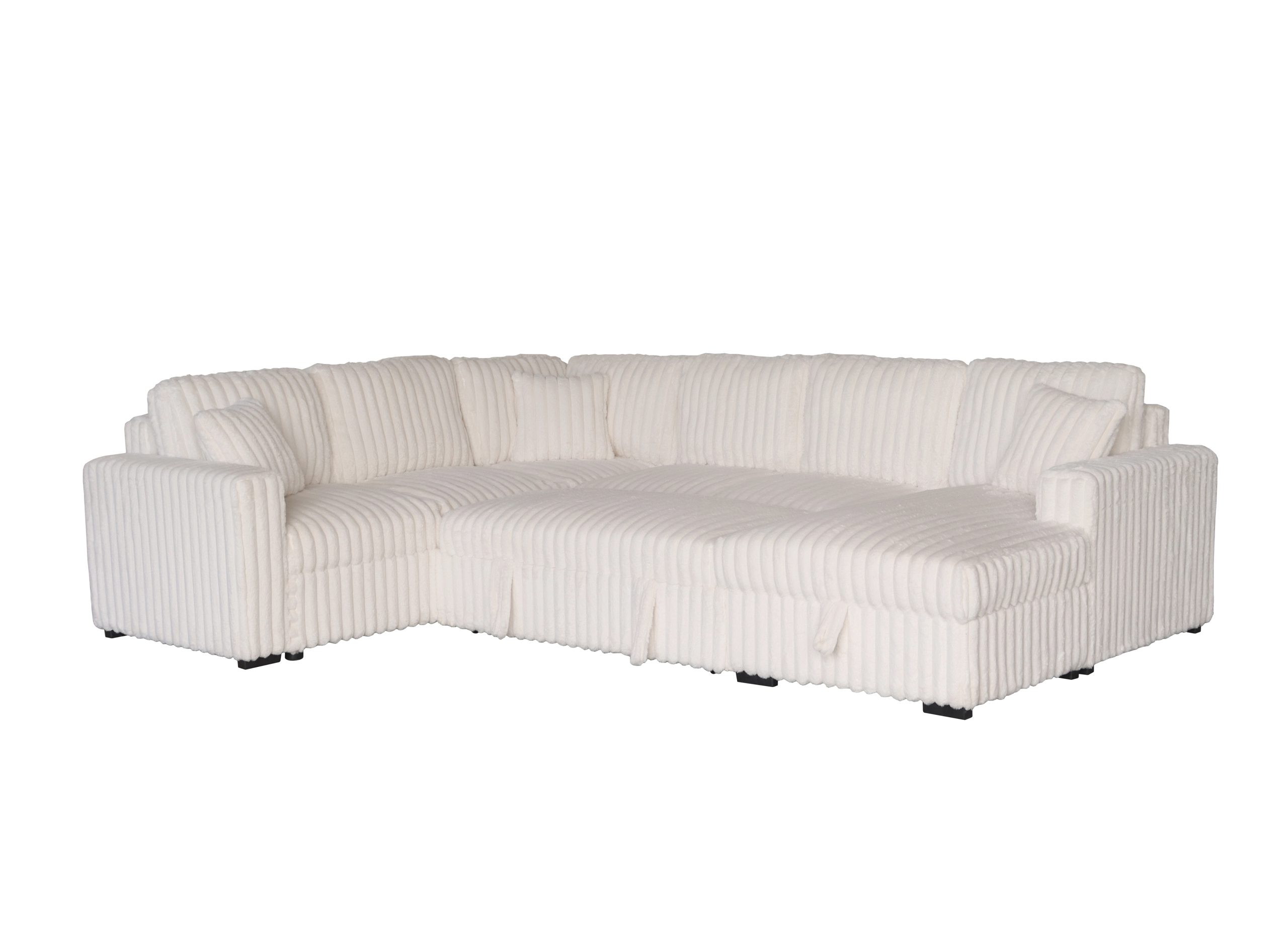 Belfort Beige Fluffy Corduroy Sleeper Sectional with Storage Chaise