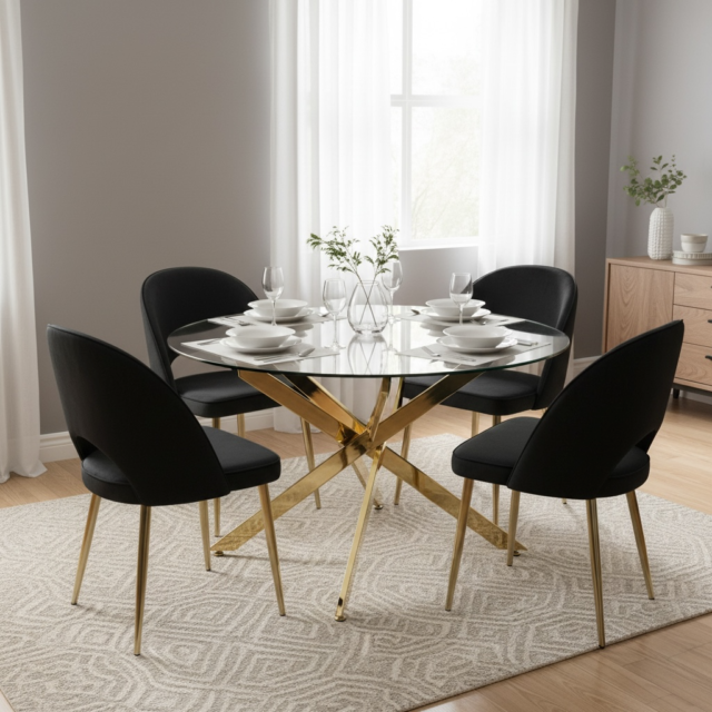 Black Gold Round Dining Set