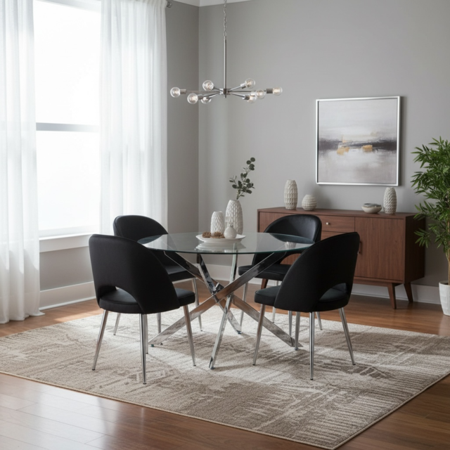 Black Silver Round Dining Set