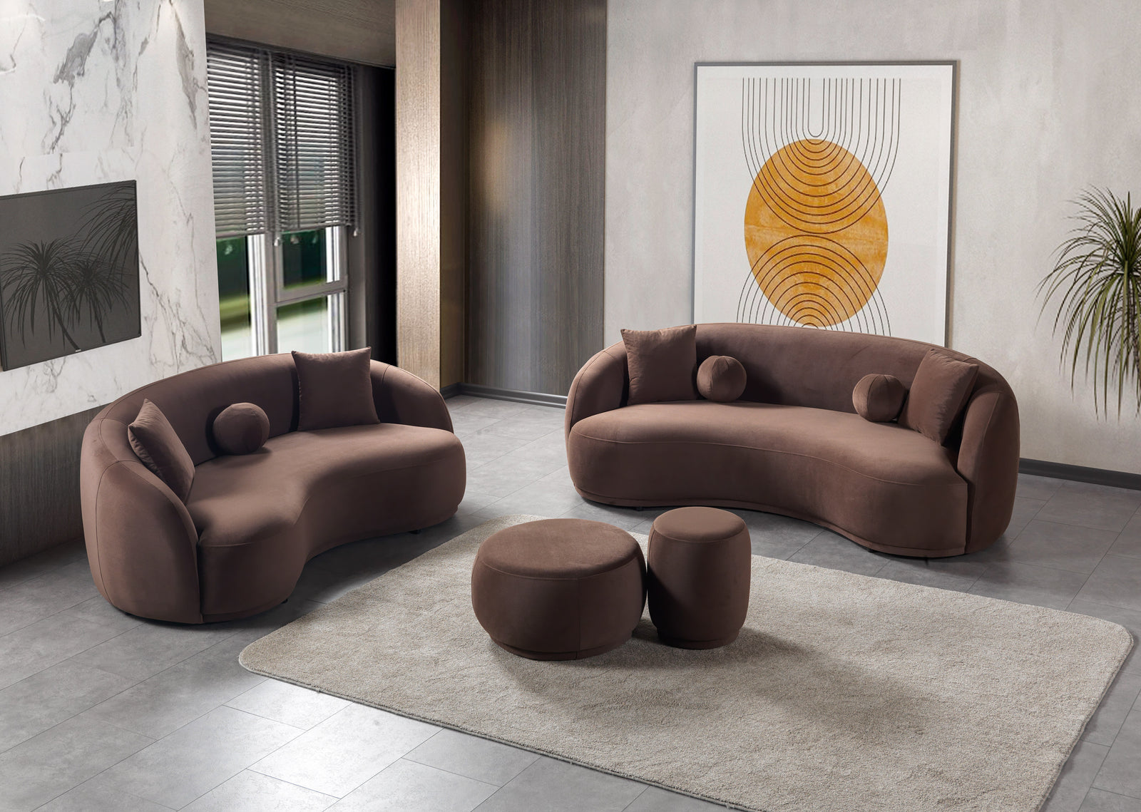 Bonita Coffee Velvet Sofa 91" & Loveseat 81"