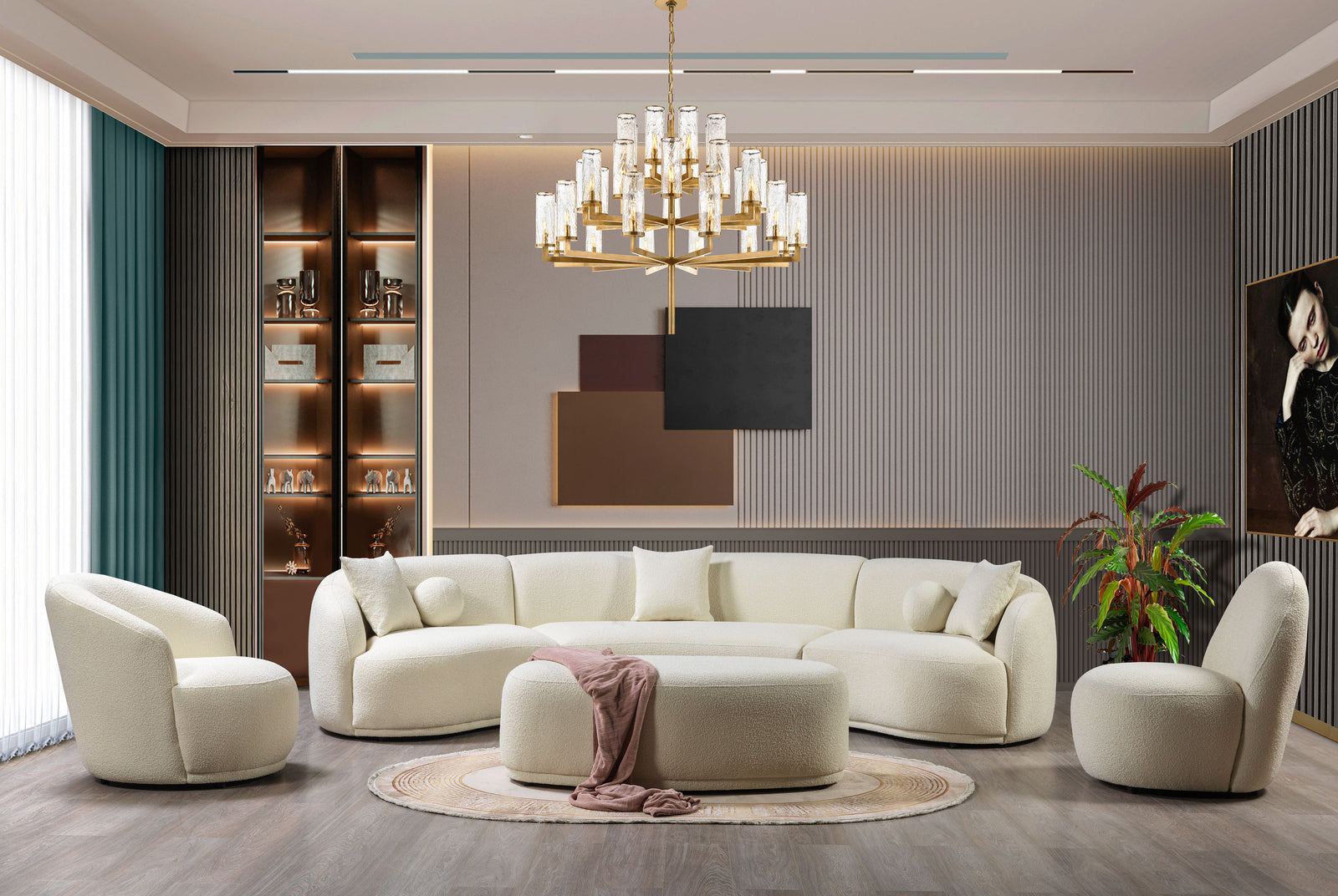 Bonita Ivory Boucle 3-Piece Curved 138" Sectional