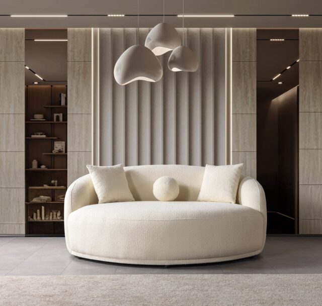 Bonita Ivory Boucle Round Sofa 71"