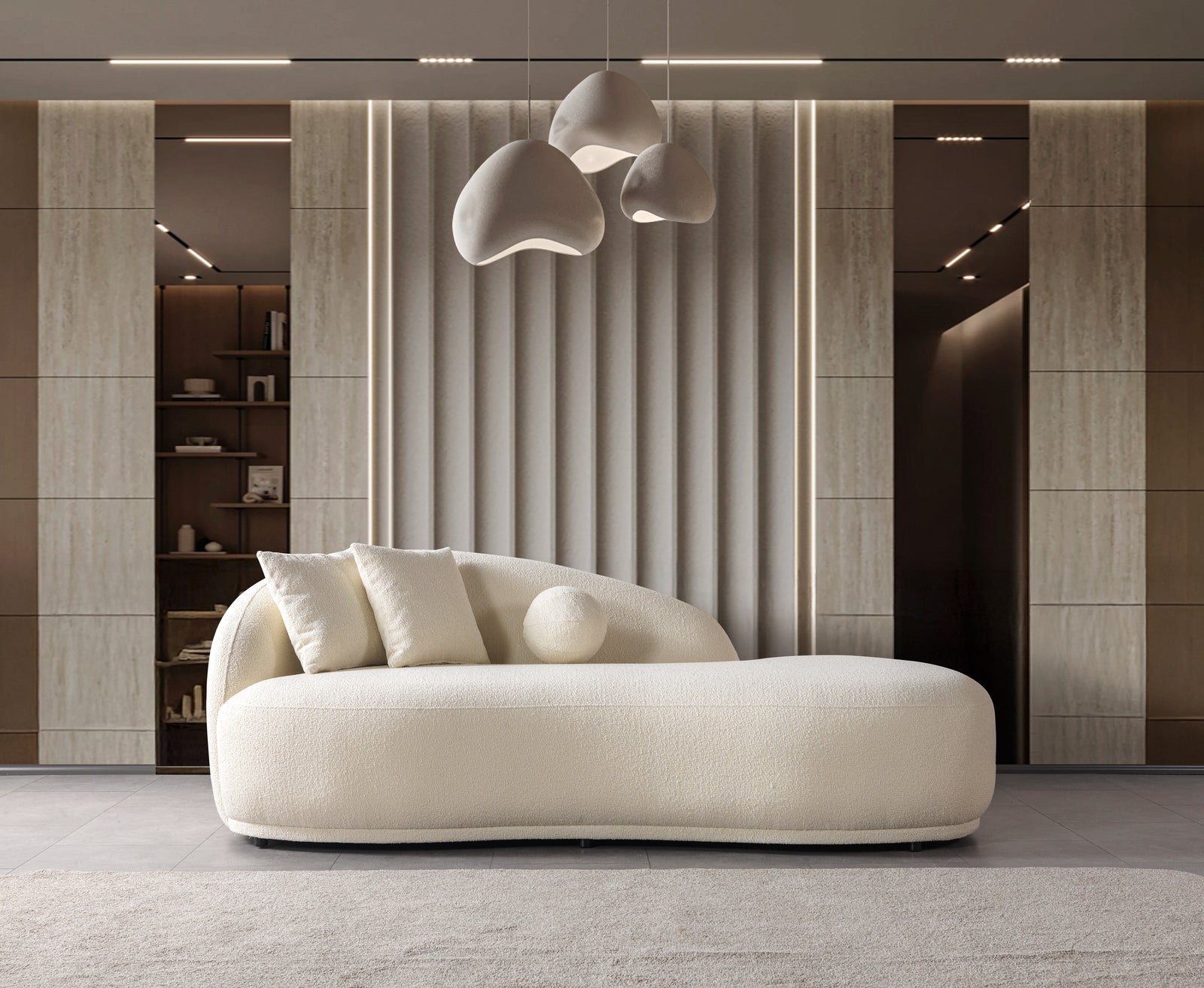 Bonita Ivory Boucle Sofa Chaise 87"