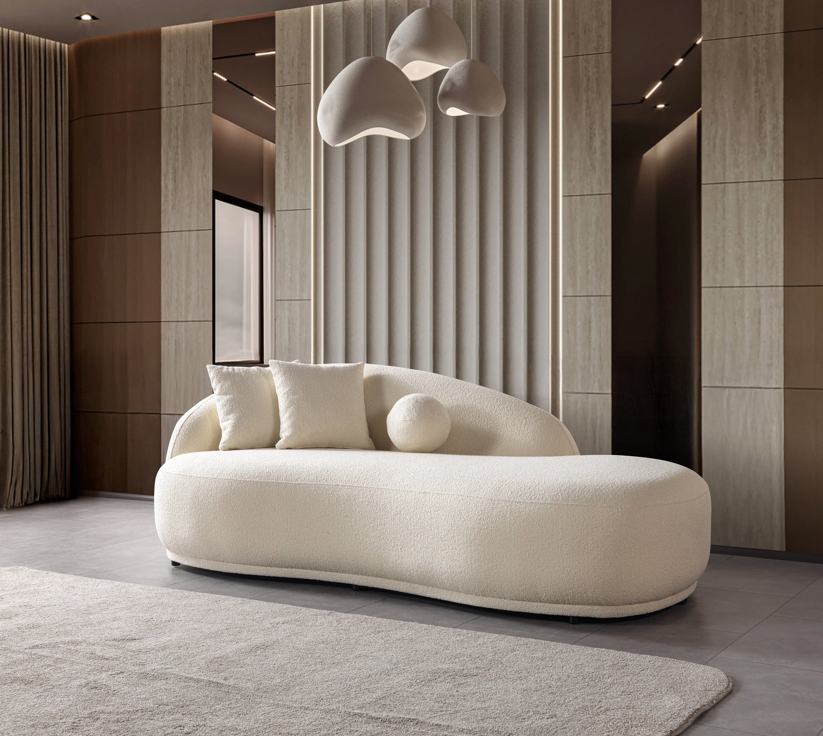 Bonita Ivory Boucle Sofa Chaise 87"