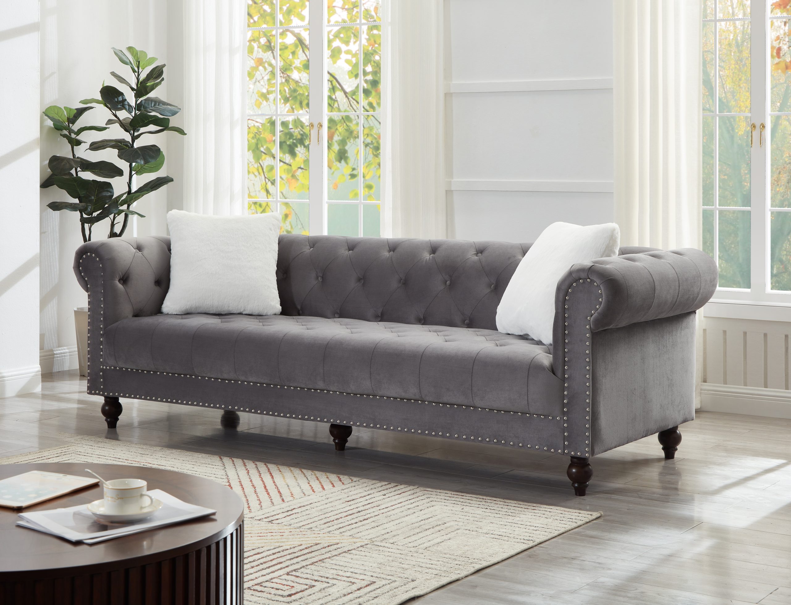 Brooke Gray Velvet Chesterfield Sofa & Loveseat