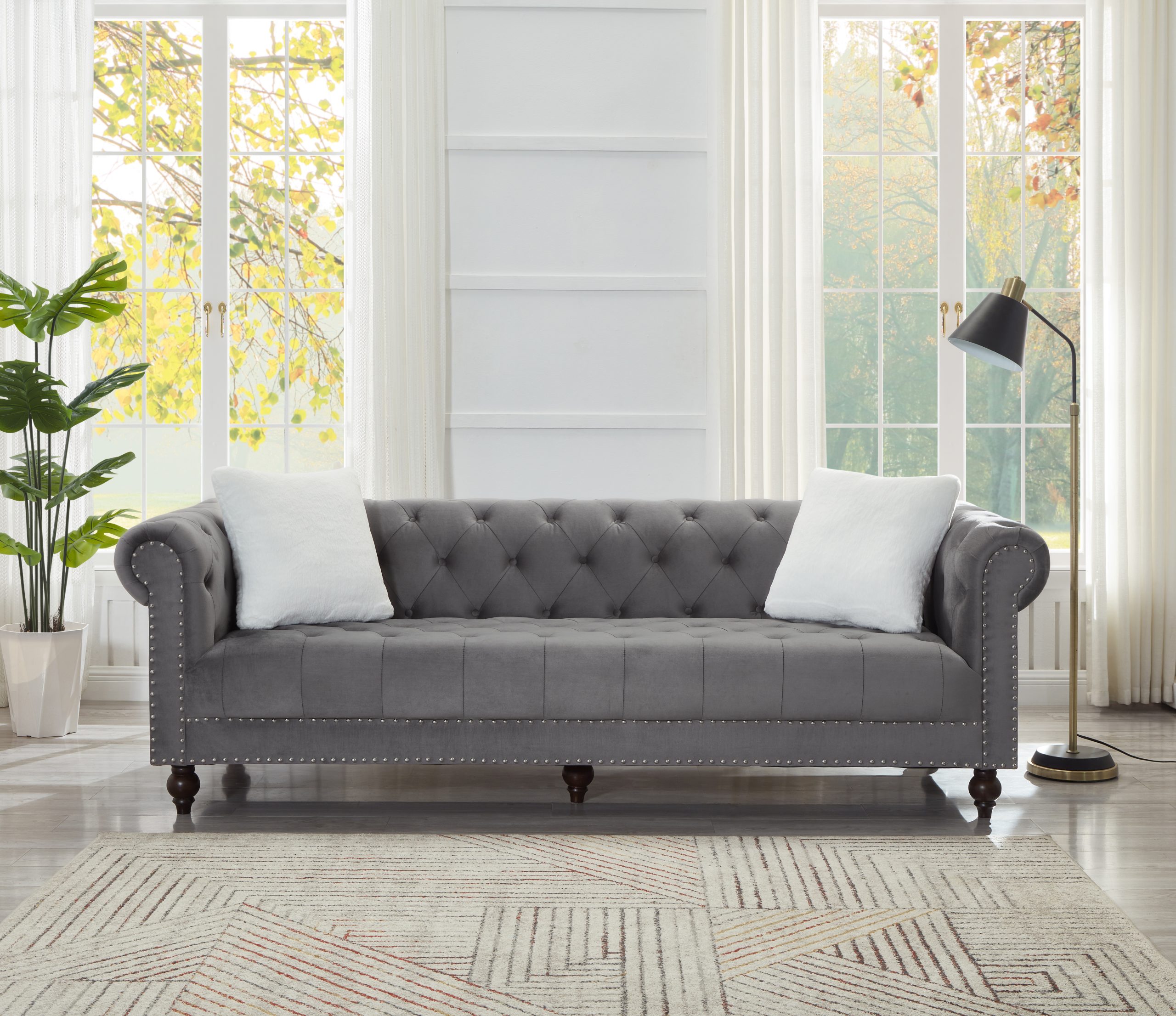 Brooke Gray Velvet Chesterfield Sofa & Loveseat