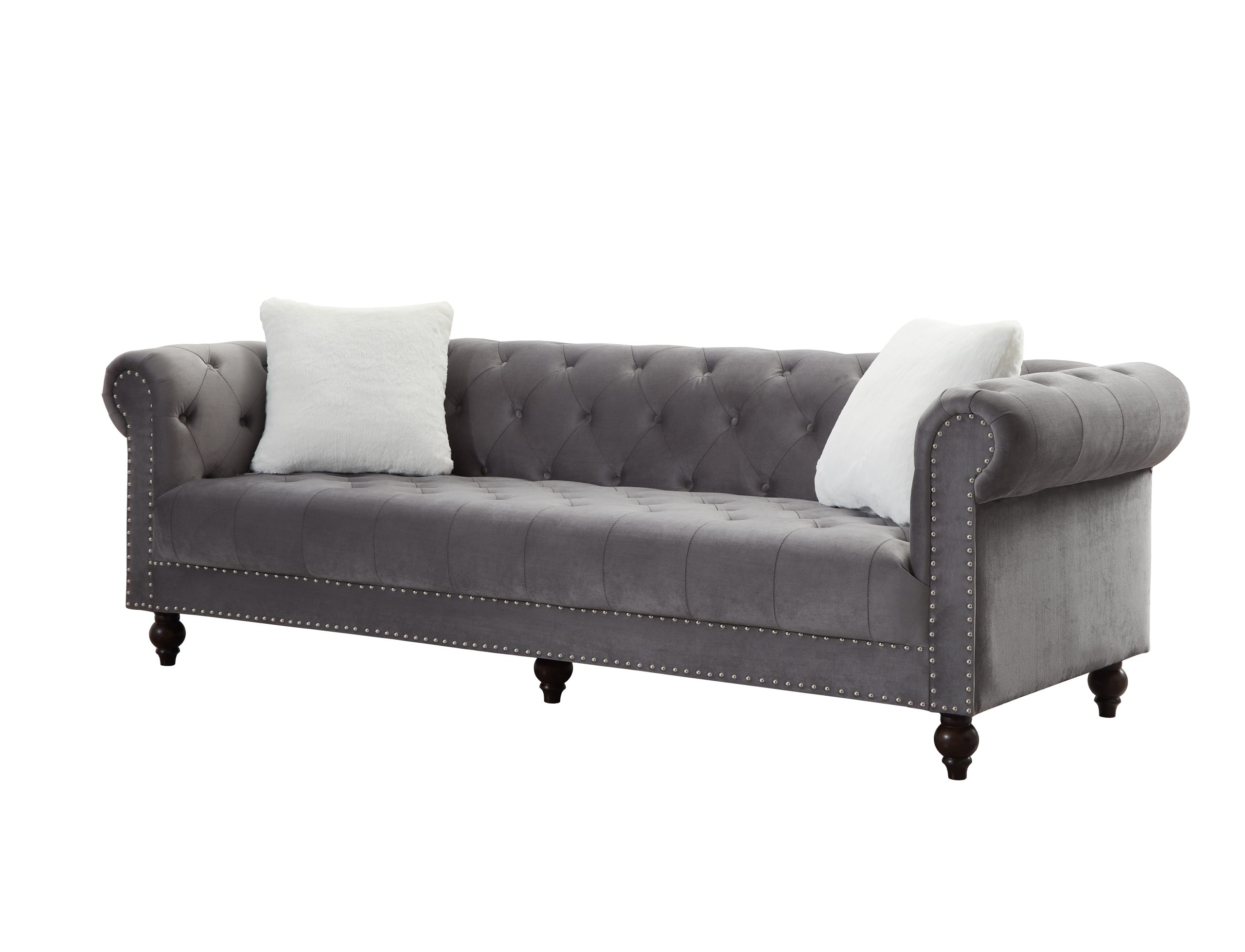 Brooke Gray Velvet Chesterfield Sofa & Loveseat