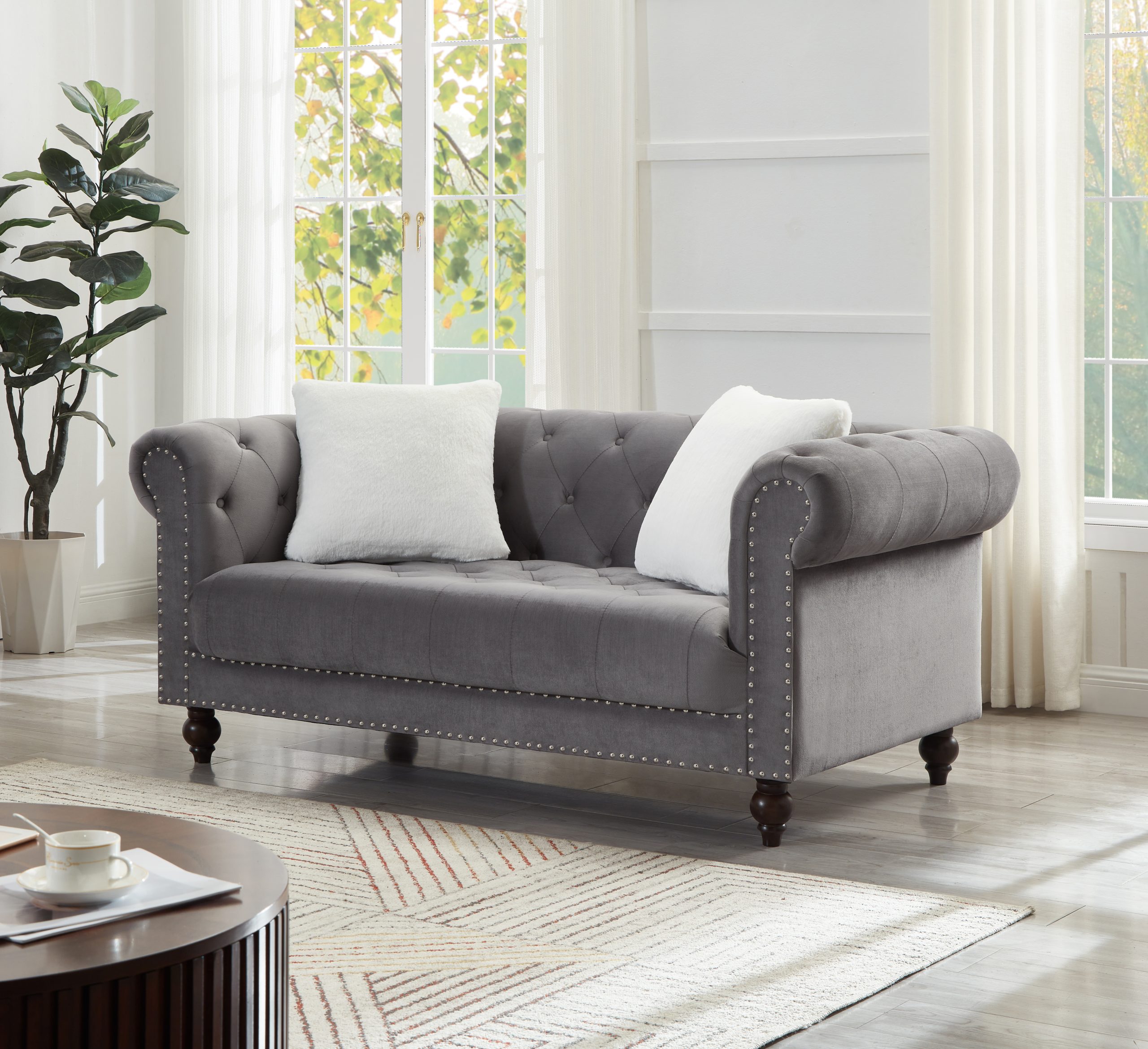 Brooke Gray Velvet Chesterfield Sofa & Loveseat