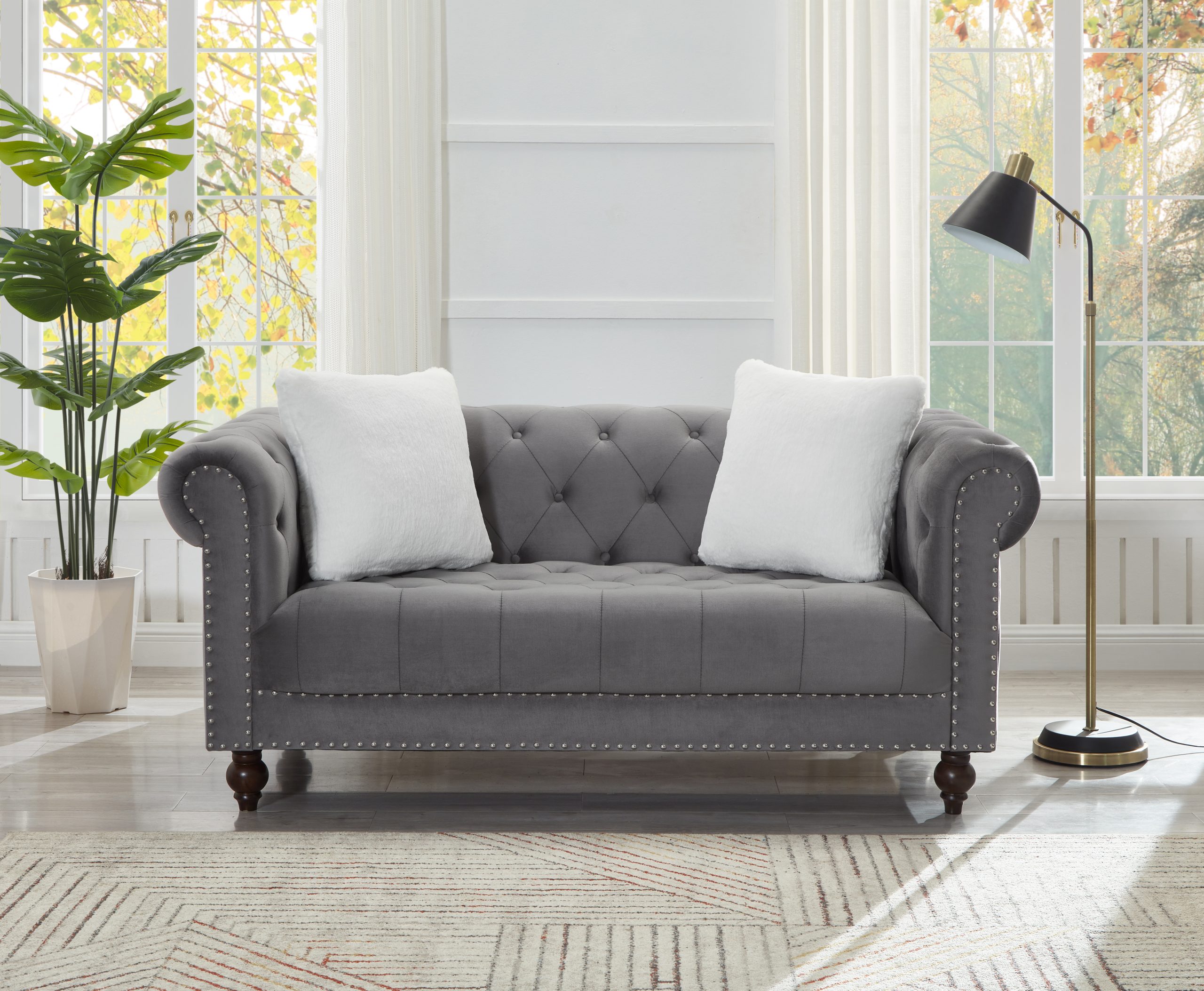 Brooke Gray Velvet Chesterfield Sofa & Loveseat