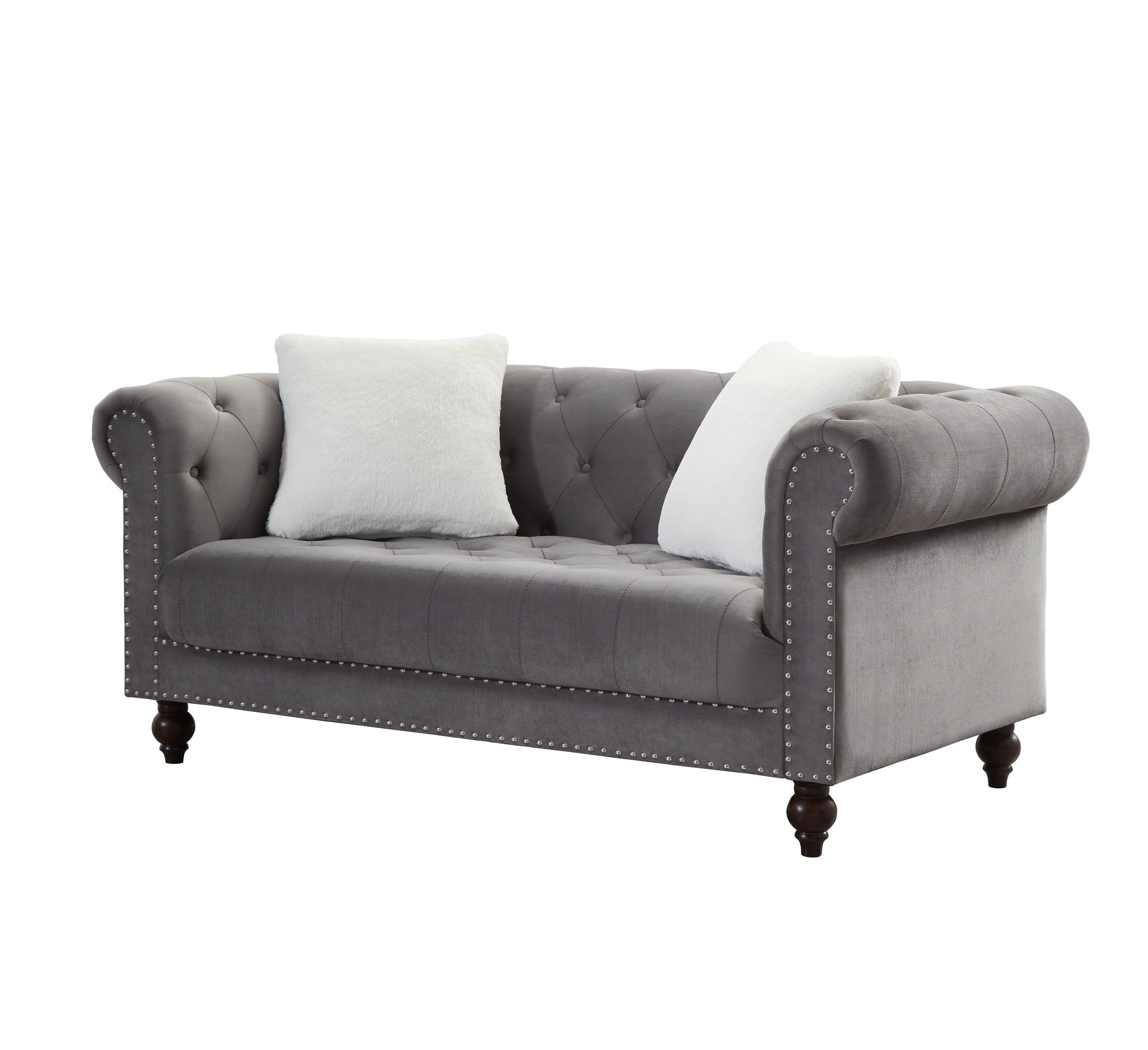 Brooke Gray Velvet Chesterfield Sofa & Loveseat