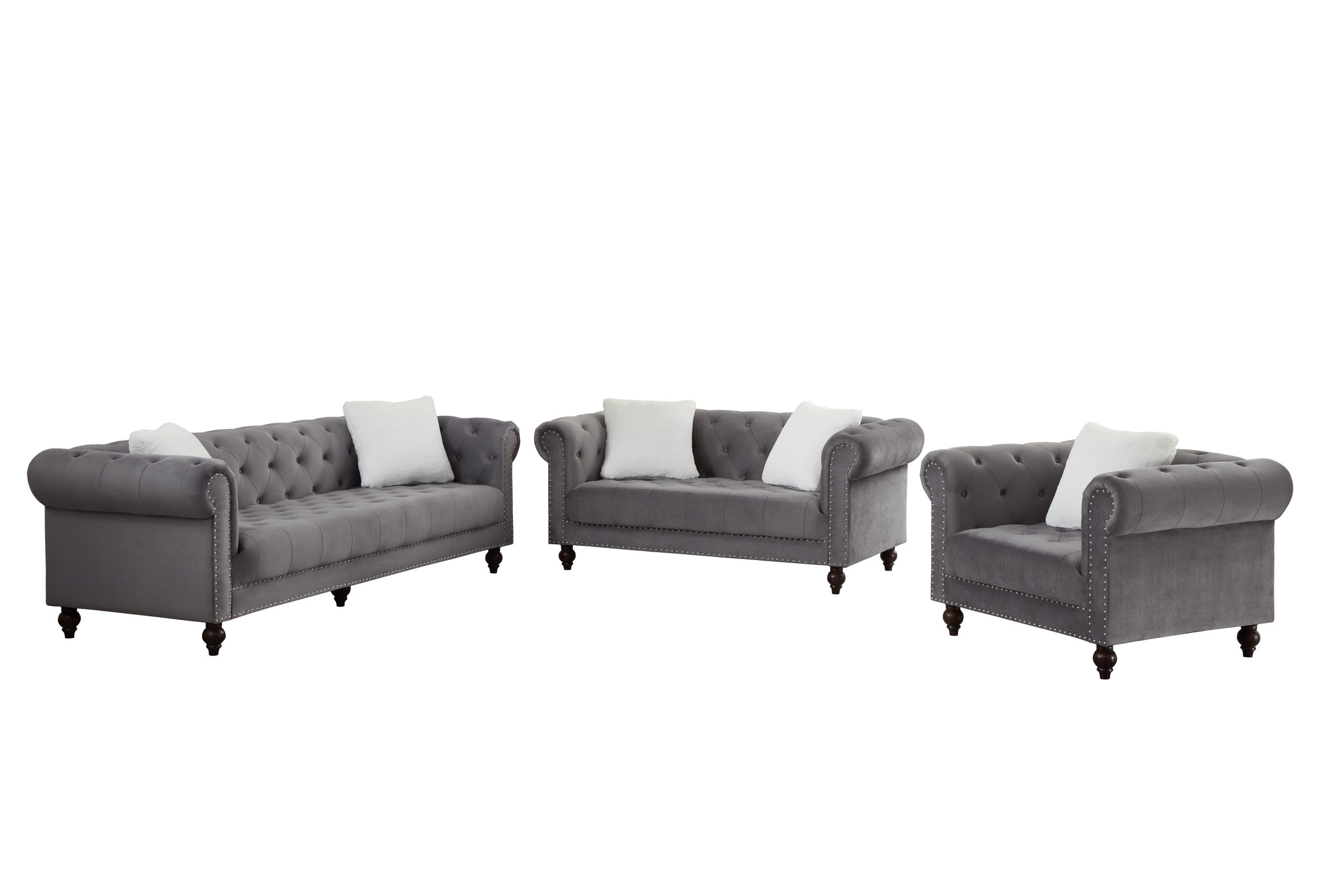 Brooke Gray Velvet Chesterfield Sofa & Loveseat