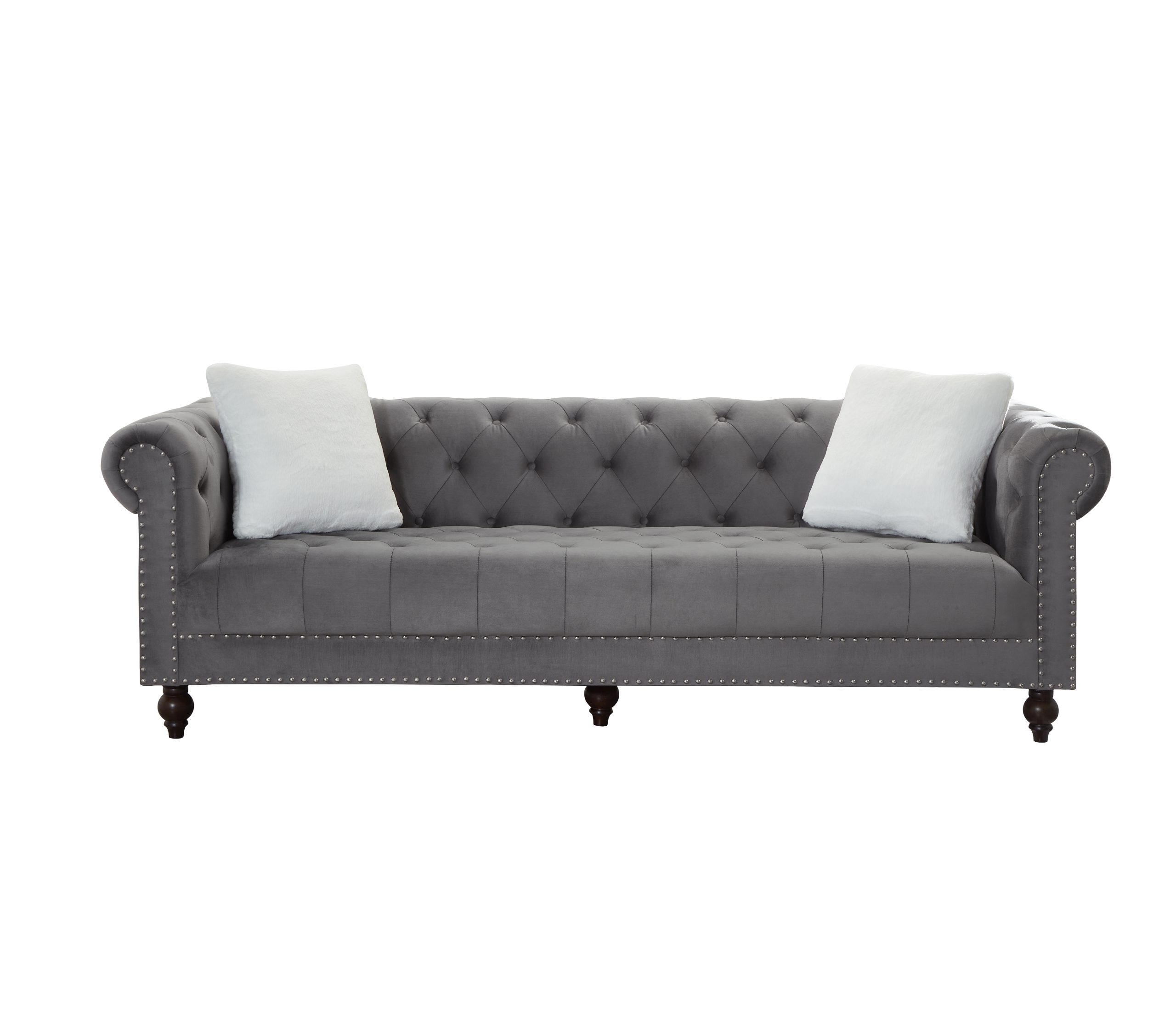 Brooke Gray Velvet Chesterfield Sofa & Loveseat