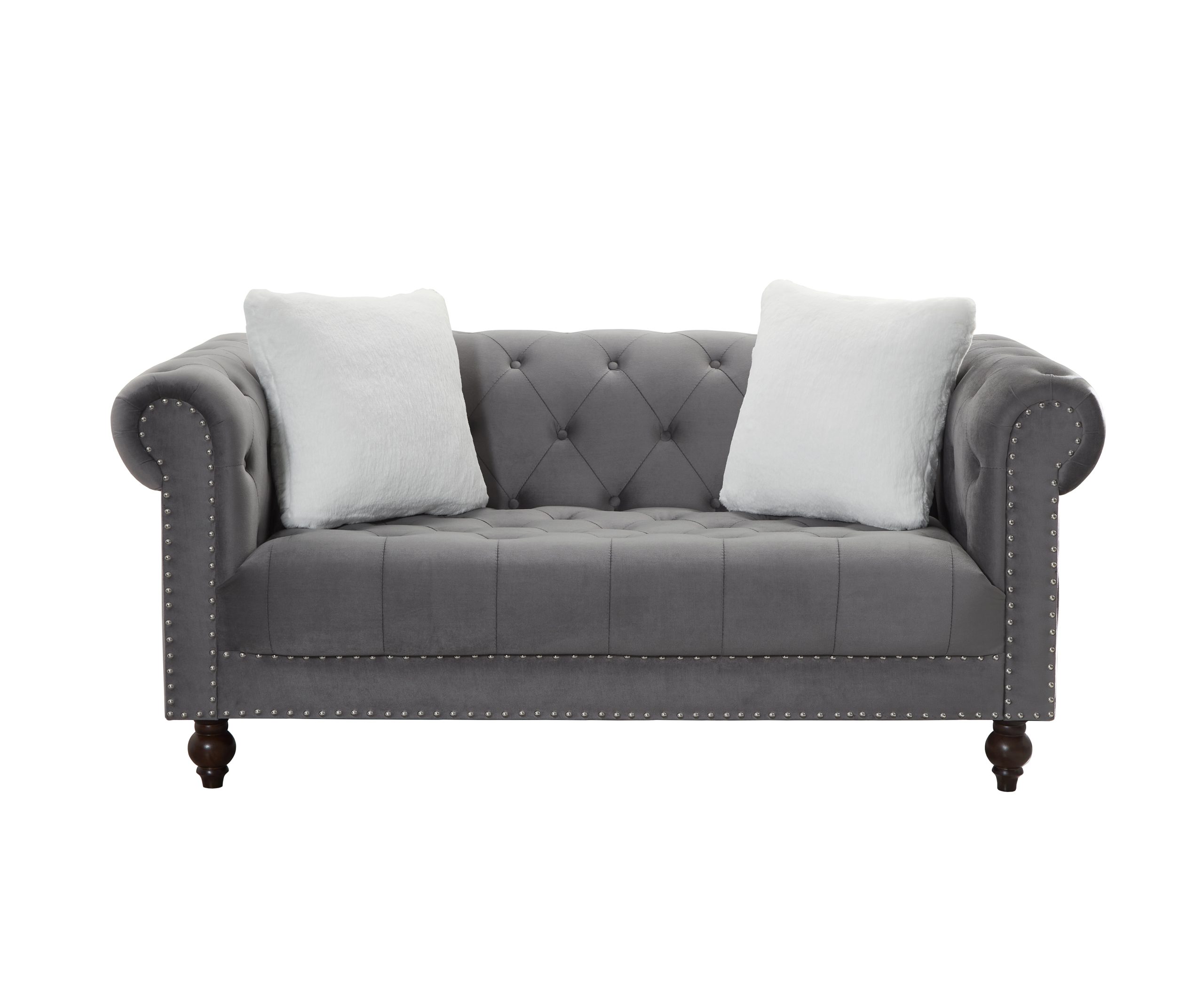 Brooke Gray Velvet Chesterfield Sofa & Loveseat