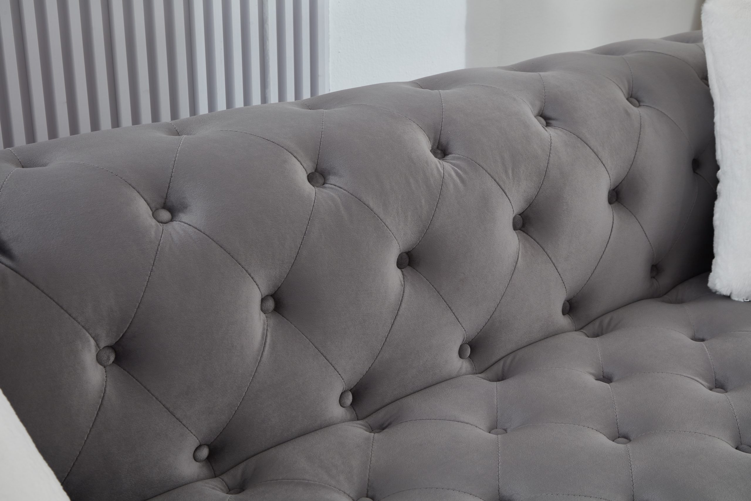 Brooke Gray Velvet Chesterfield Sofa & Loveseat