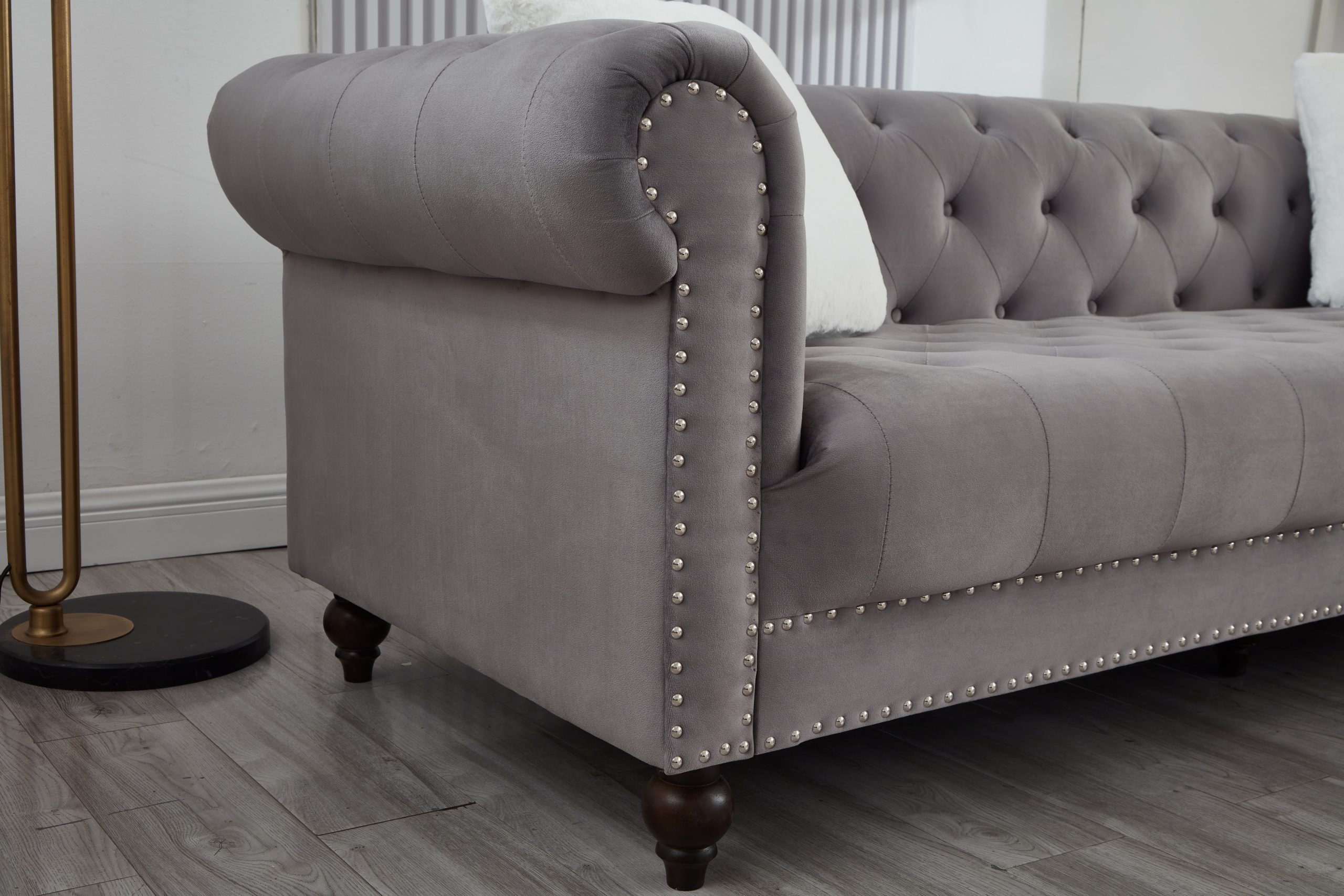 Brooke Gray Velvet Chesterfield Sofa & Loveseat