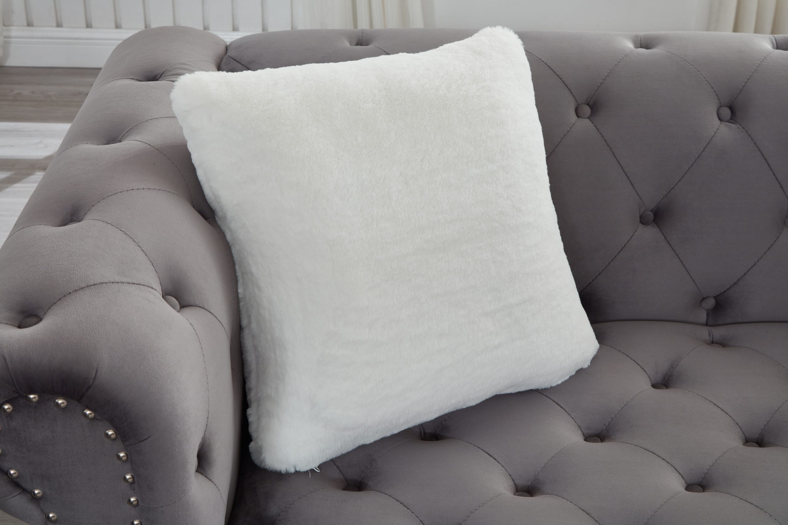 Brooke Gray Velvet Chesterfield Sofa & Loveseat