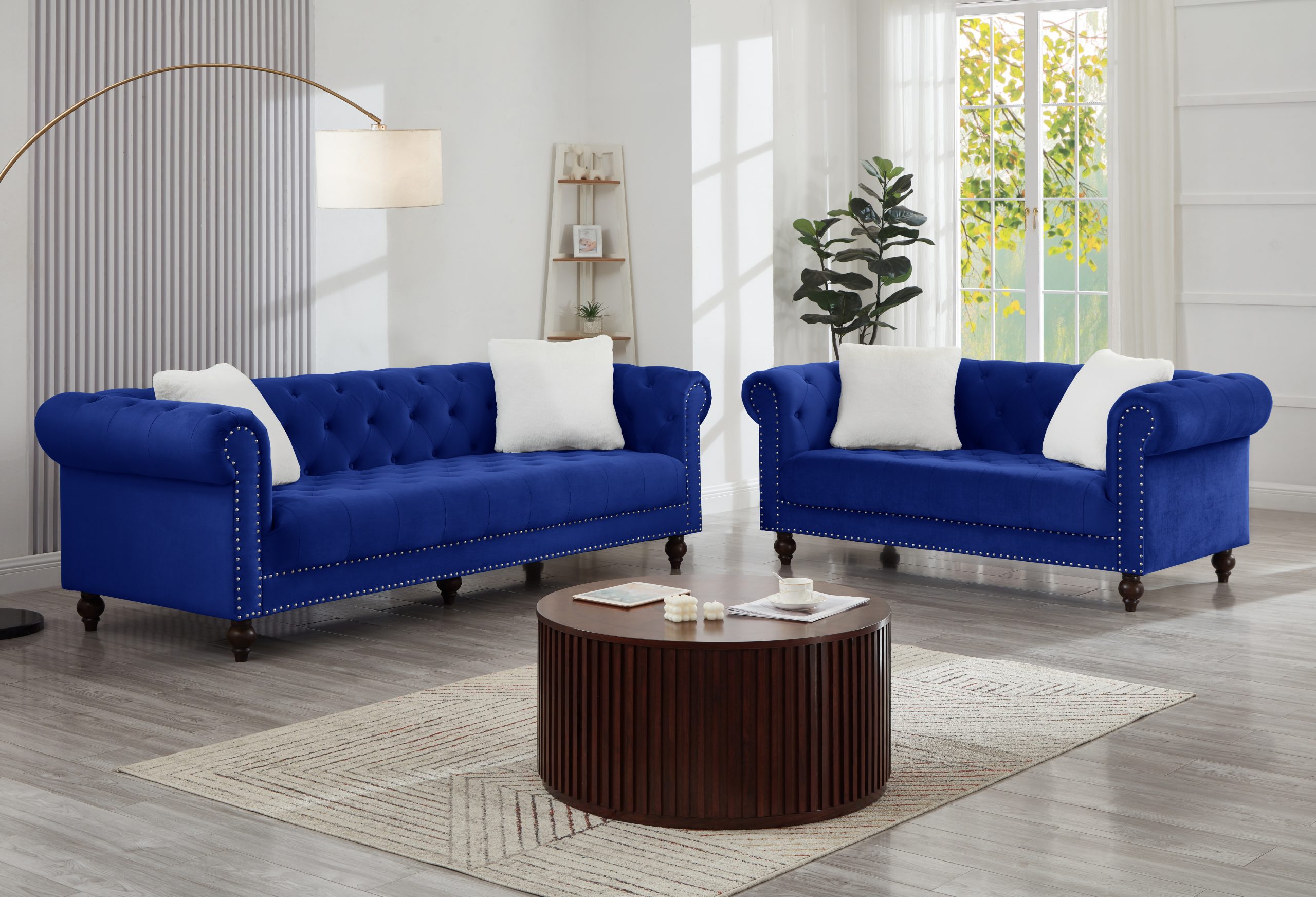 Brooke Navy Blue Velvet Chesterfield Sofa & Loveseat