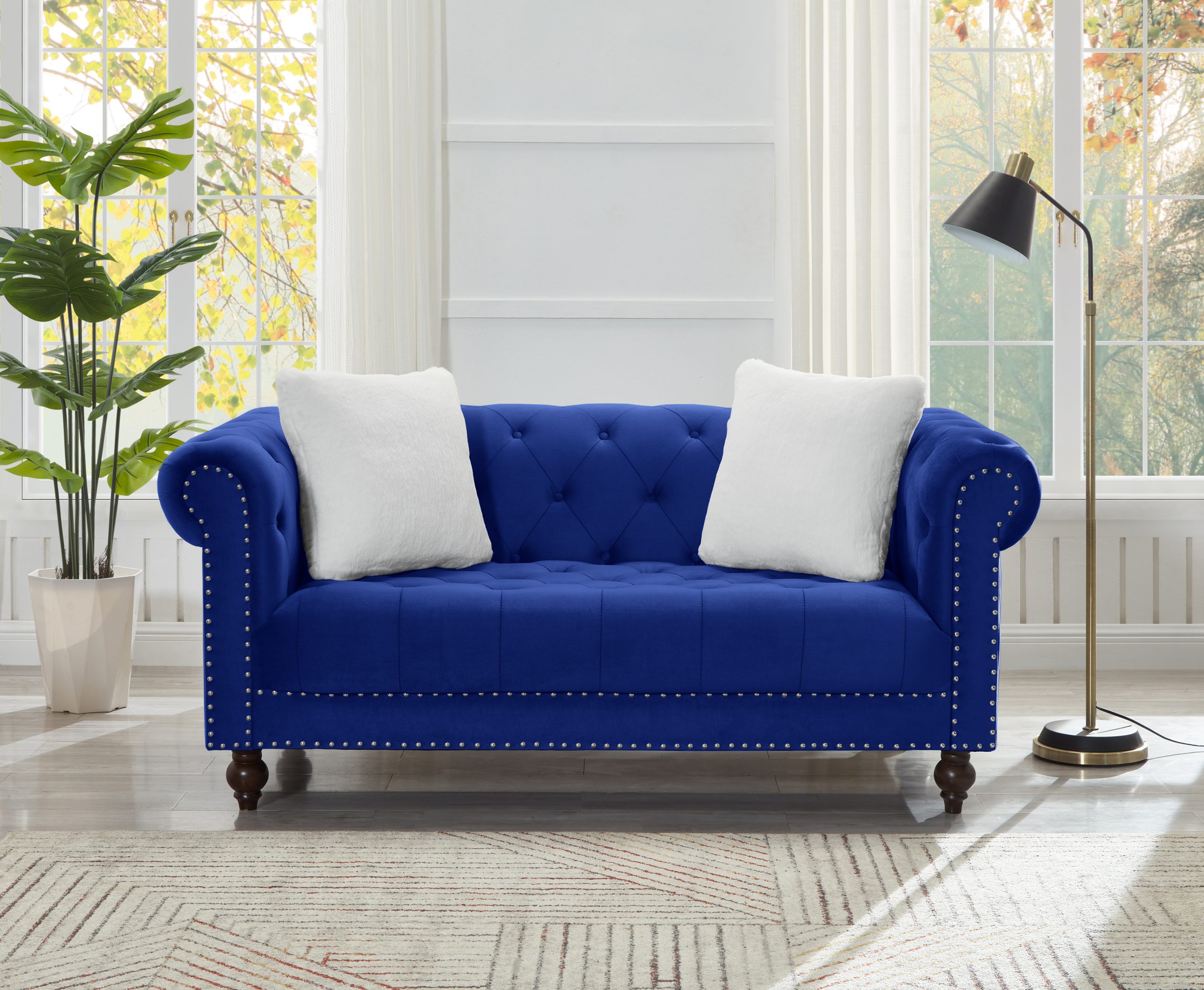 Brooke Navy Blue Velvet Chesterfield Sofa & Loveseat