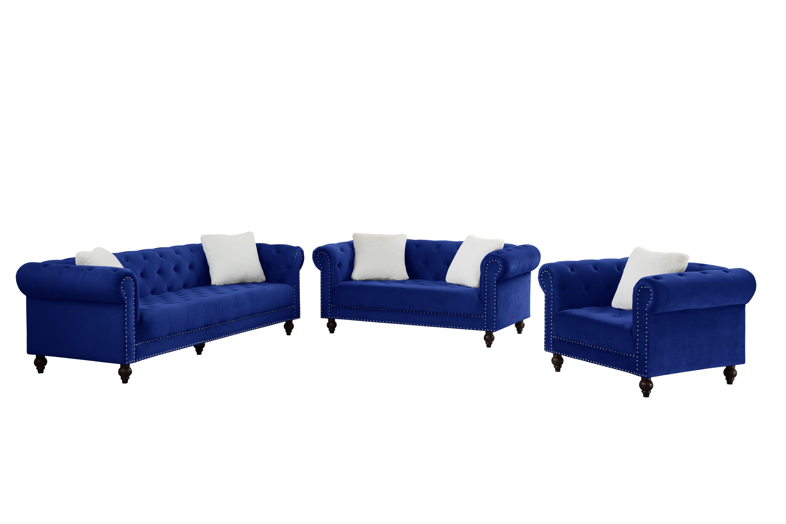 Brooke Navy Blue Velvet Chesterfield Sofa & Loveseat
