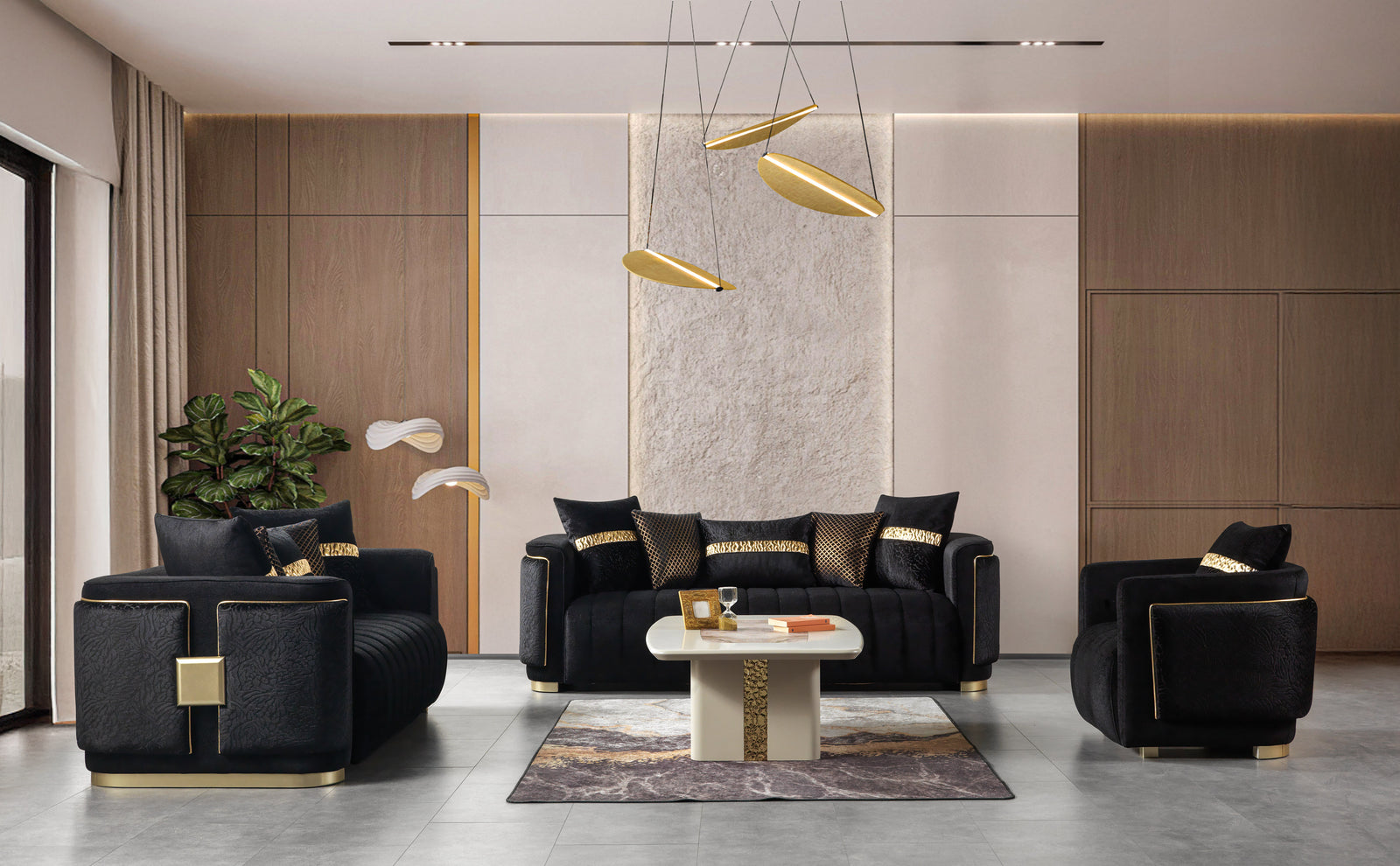 Carlina Black Velvet Sofa & Loveseat