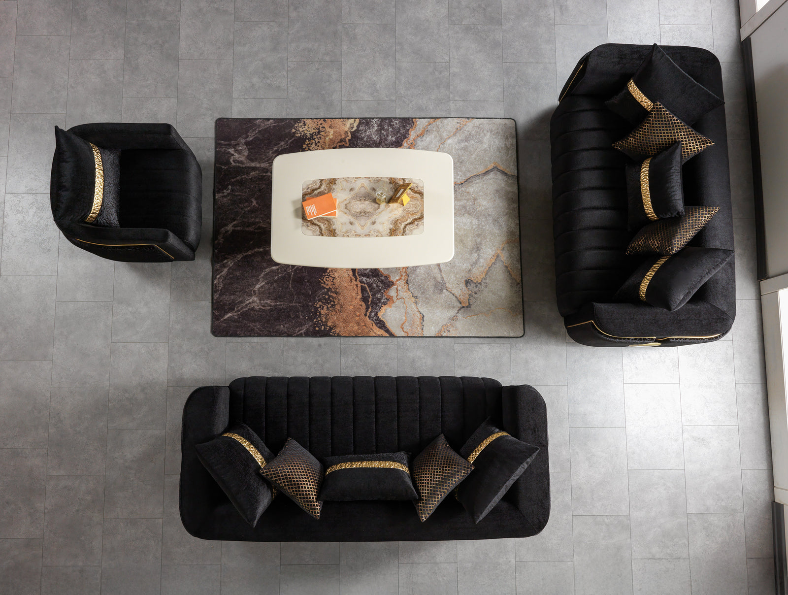 Carlina Black Velvet Sofa & Loveseat