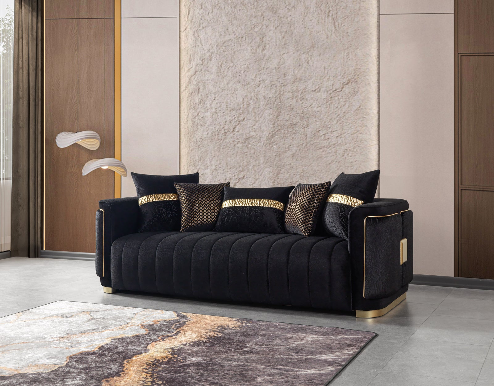 Carlina Black Velvet Sofa & Loveseat