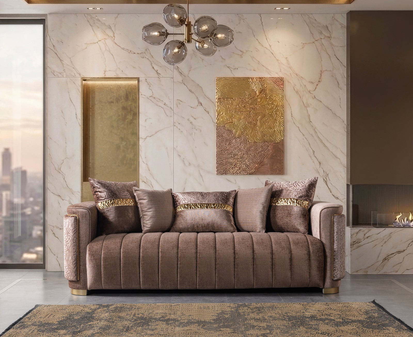 Carlina Coffee Velvet Sofa & Loveseat