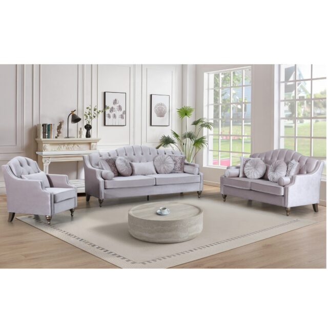 Cecelia Beige Velvet Sofa & Loveseat