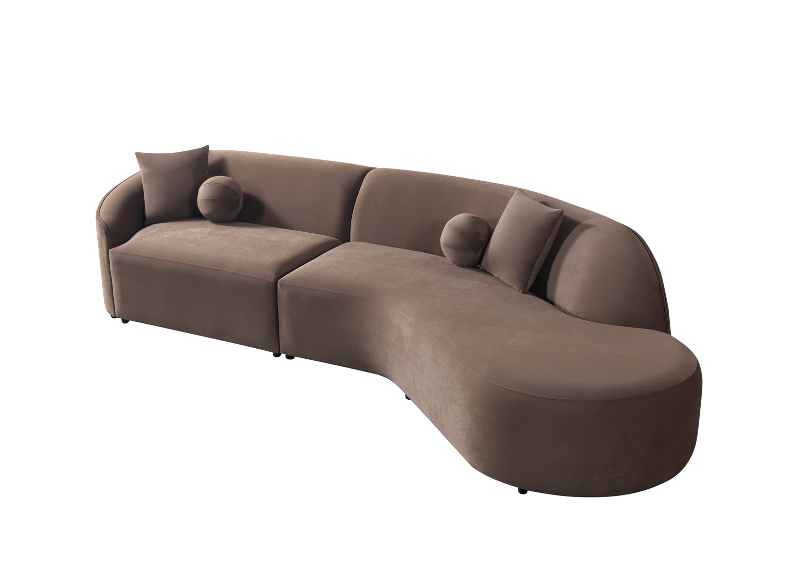 Cloe Coffee Velvet Curved 134" Right-Facing Chaise Sectional