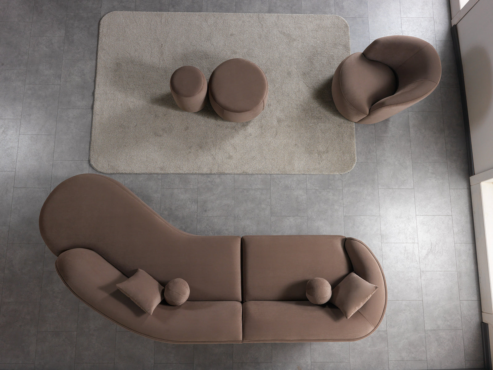 Cloe Coffee Velvet Curved 134" Right-Facing Chaise Sectional