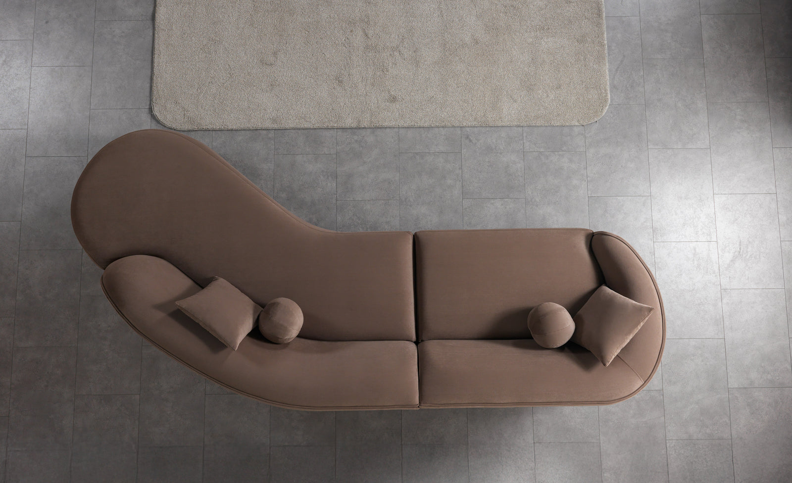 Cloe Coffee Velvet Curved 134" Right-Facing Chaise Sectional