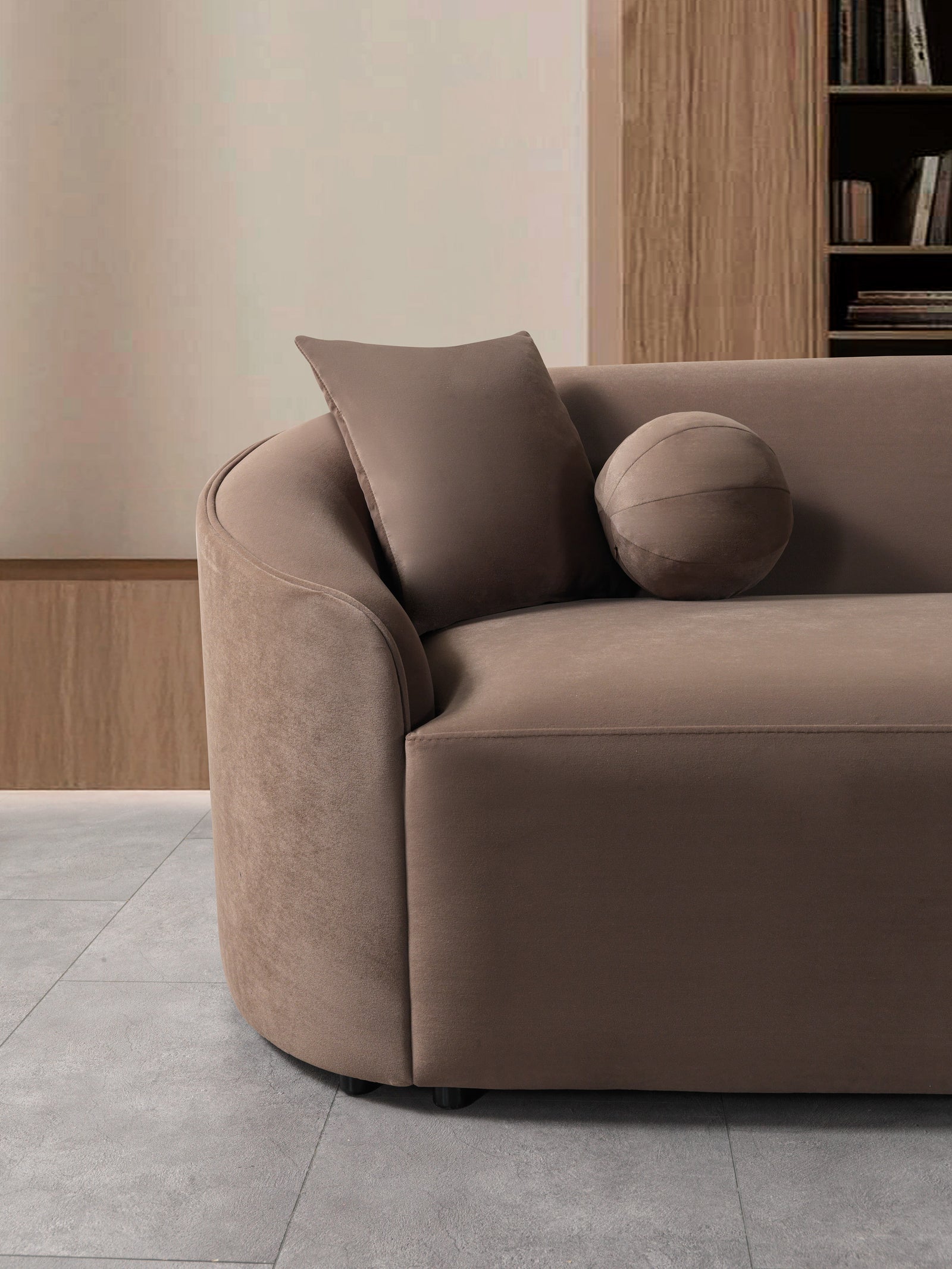 Cloe Coffee Velvet Curved 134" Right-Facing Chaise Sectional