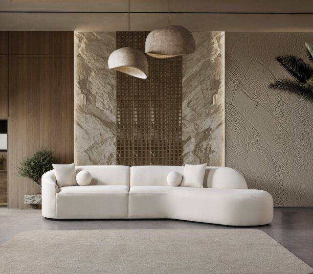 Cloe Ivory Velvet Curved 134" Right-Facing Chaise Sectional