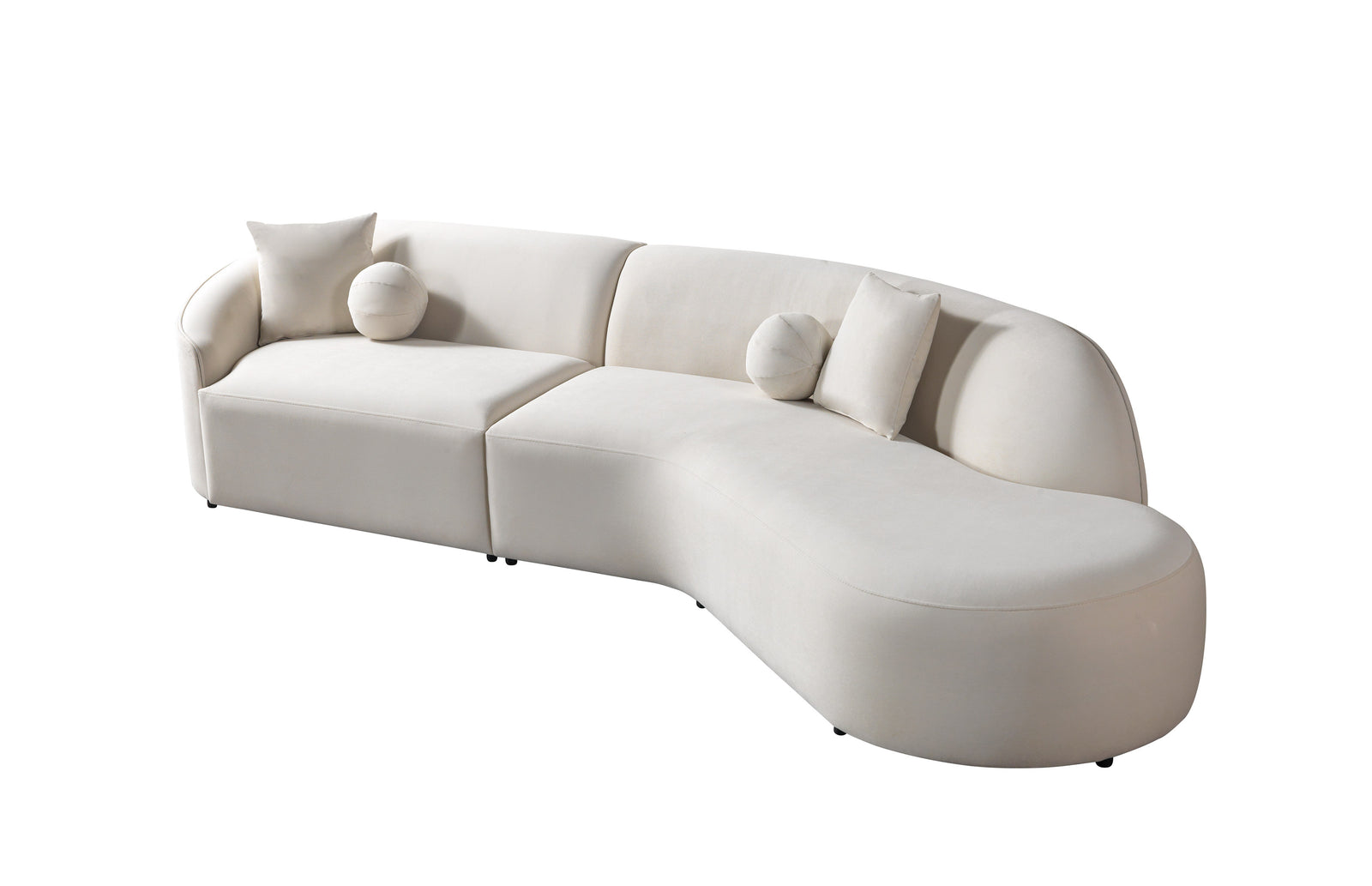 Cloe Ivory Velvet Curved 134" Right-Facing Chaise Sectional