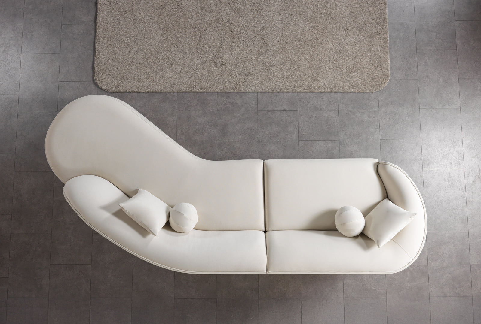 Cloe Ivory Velvet Curved 134" Right-Facing Chaise Sectional