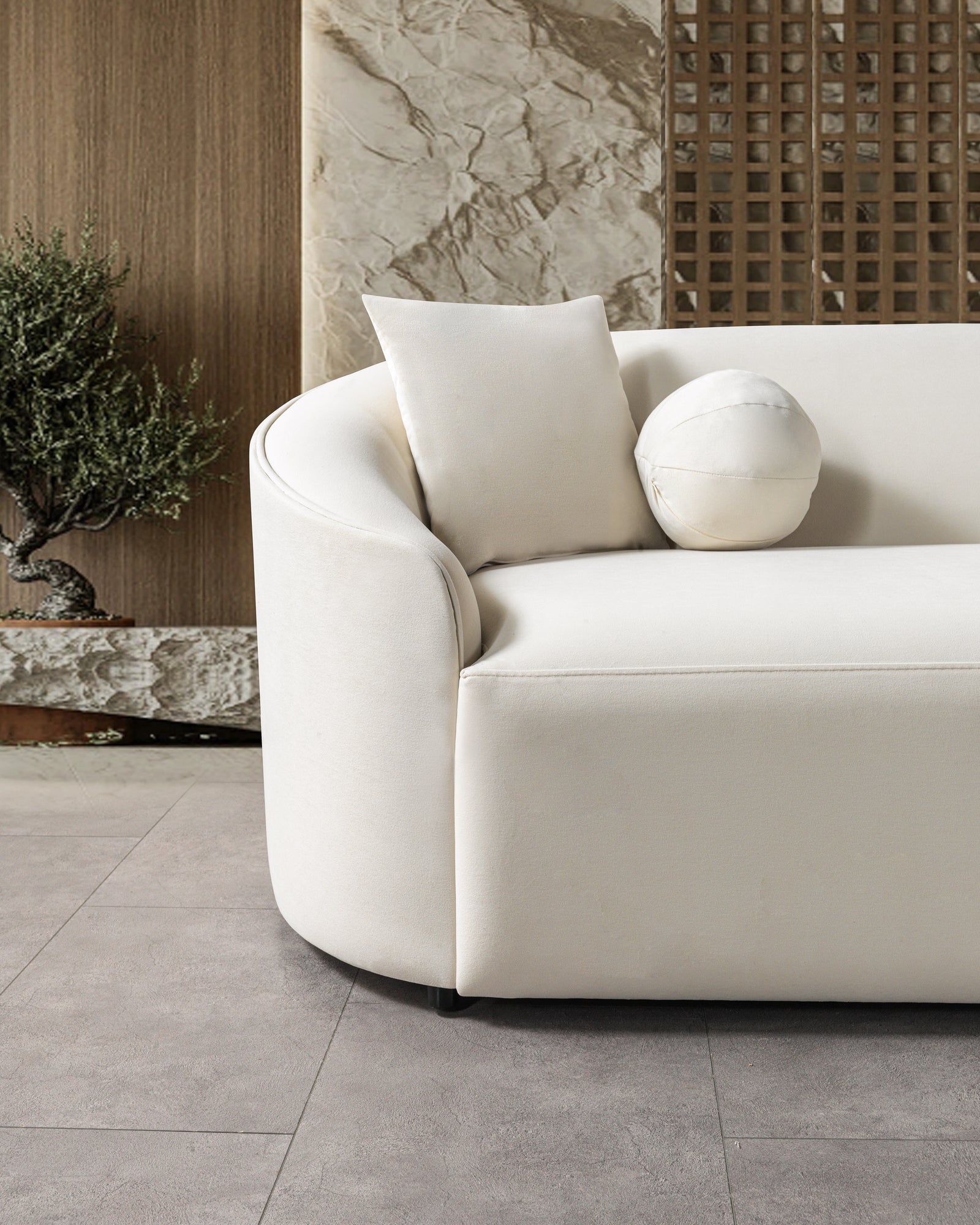 Cloe Ivory Velvet Curved 134" Right-Facing Chaise Sectional