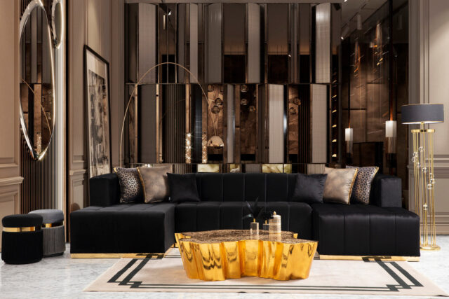 Elisha Black Velvet Double Chaise Sectional