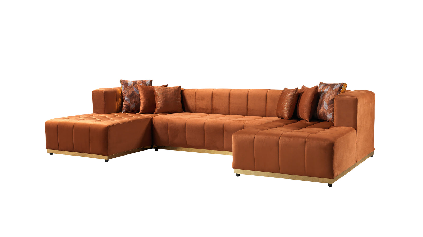 Elisha Orange Velvet Double Chaise Sectional