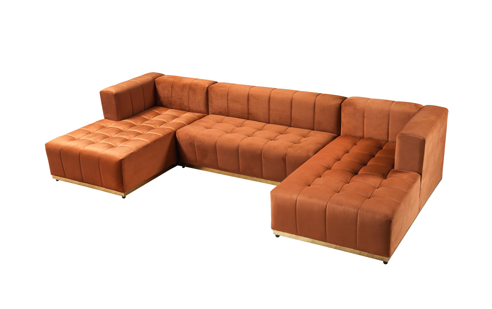 Elisha Orange Velvet Double Chaise Sectional
