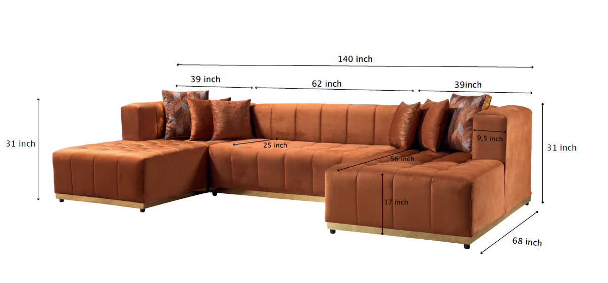Elisha Orange Velvet Double Chaise Sectional