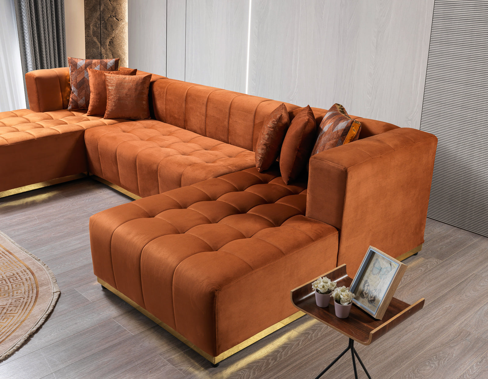 Elisha Orange Velvet Double Chaise Sectional