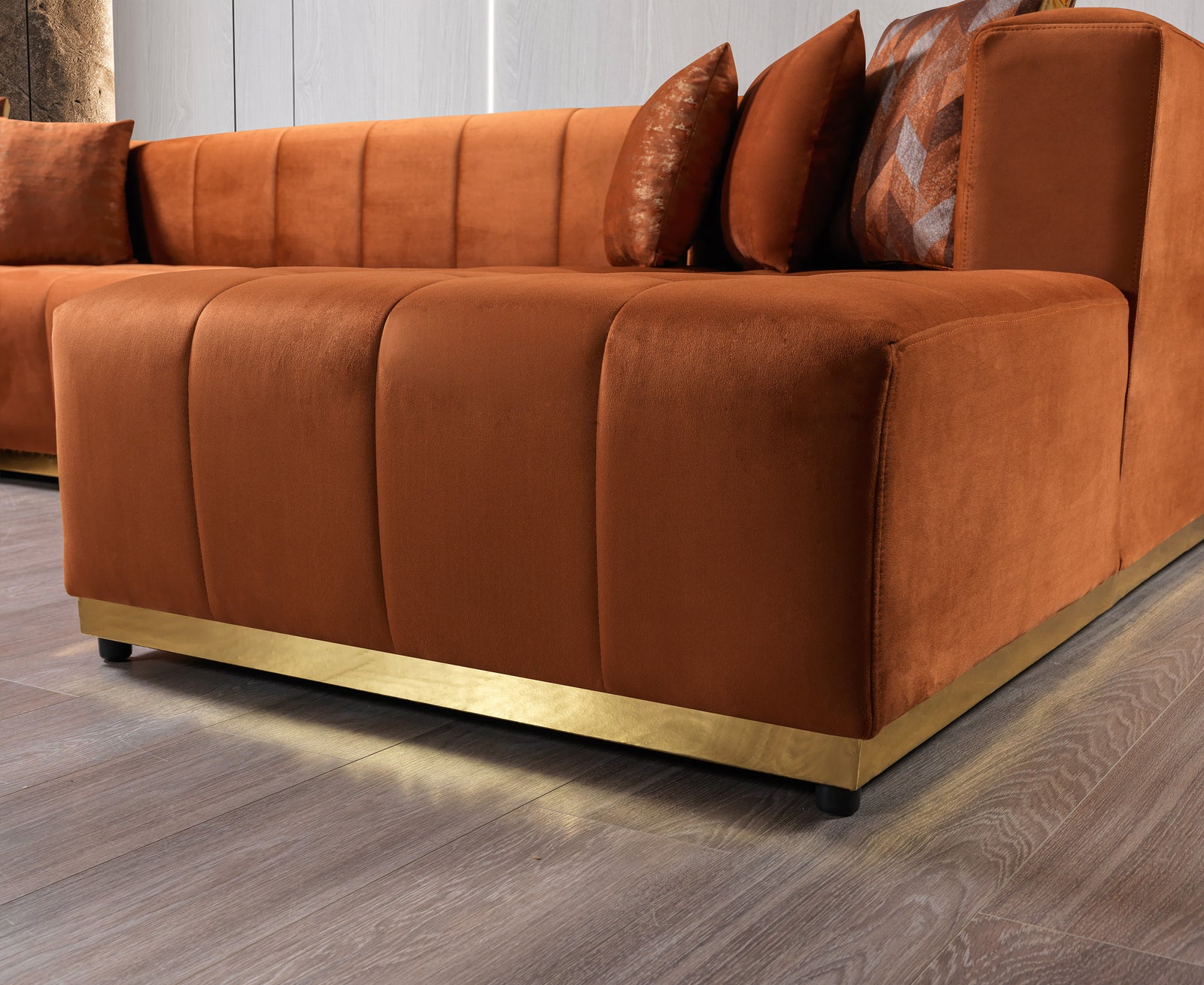 Elisha Orange Velvet Double Chaise Sectional